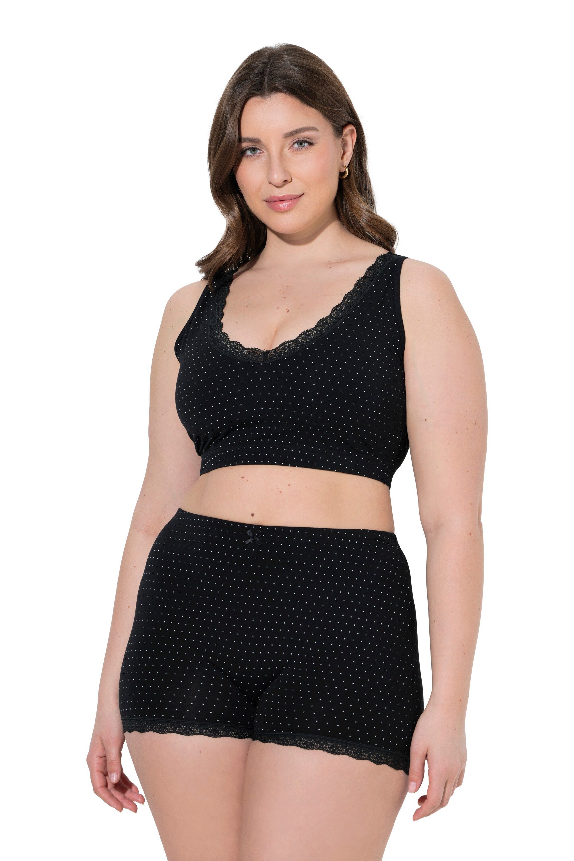 Ulla Popken Bustier Bustiers 2er-Pack Punkte/uni Spitze V-Ausschnitt