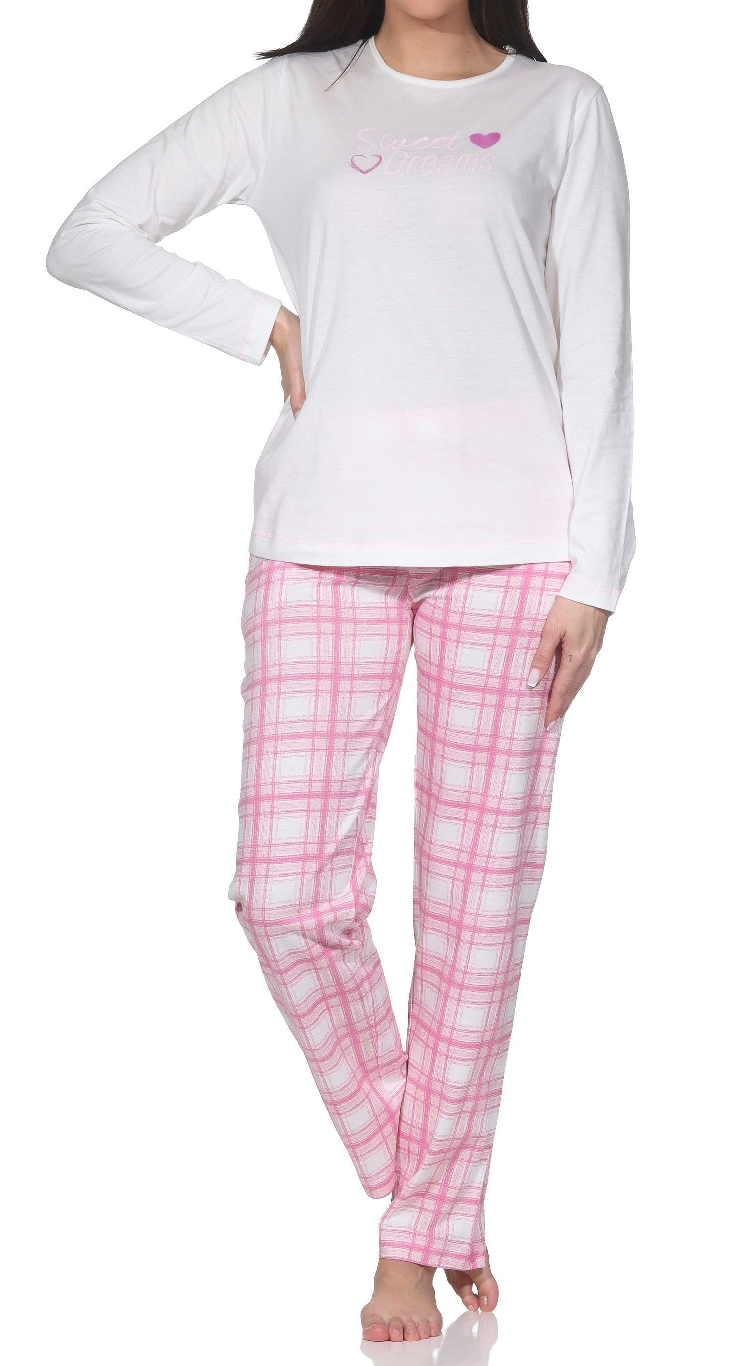Pyjama Normann Damen Pyjama mit karierter Jersey Hose - auch in Übergröße
