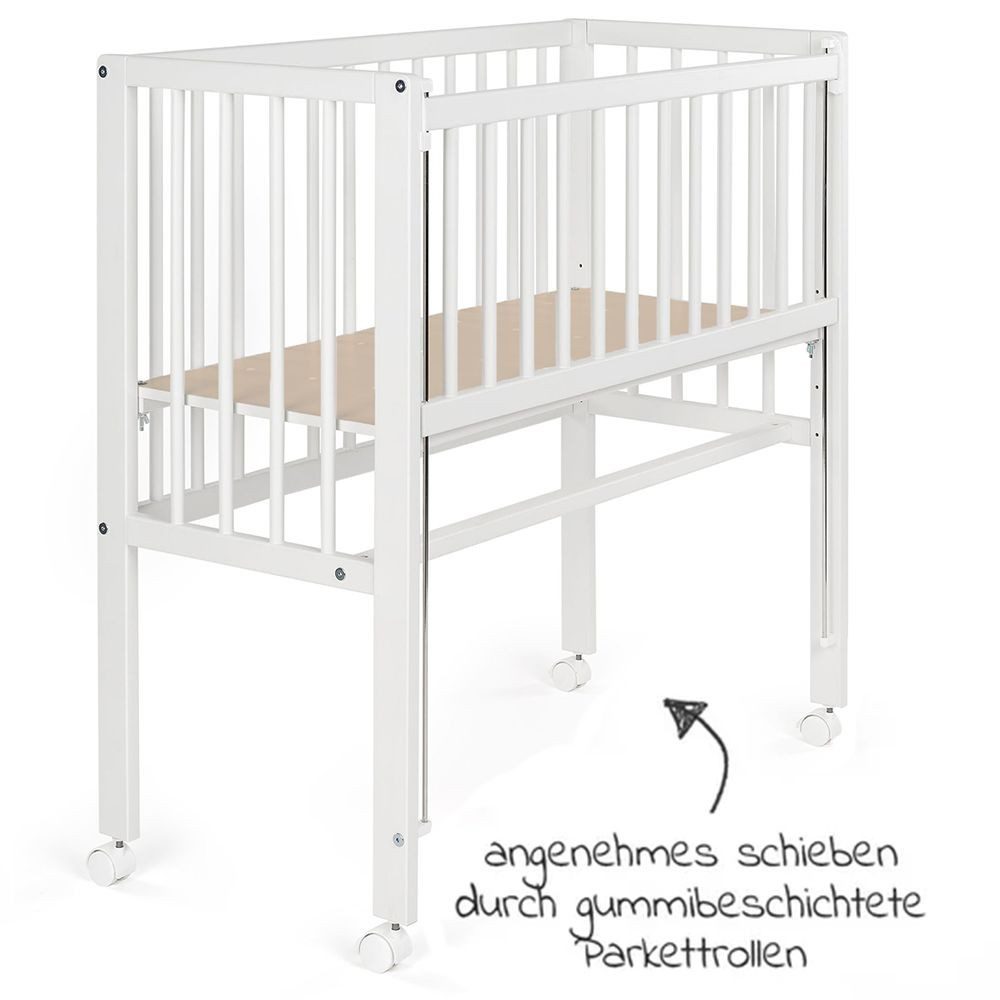 Fillikid Beistellbett Vario 2in1 - Weiß, 2-tlg., Stubenwagen auch für Boxspringbett Gitterbett verstellbar mit Rollen – Bild 4 von 5