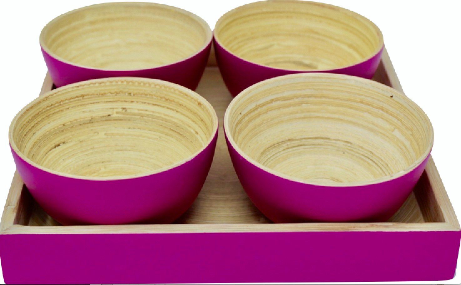 KeMar Kitchenware Snackschale Snackschale mit Tablett, Bambus, (5-tlg), Als Holzleim verwenden wir zu 100% natürlichen Kaseinleim. Koralle Pink