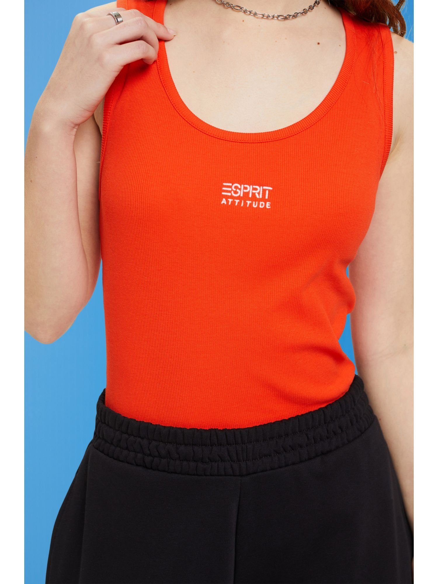 mit Tanktop ORANGE Geripptes Esprit Logostickerei T-Shirt (1-tlg) RED