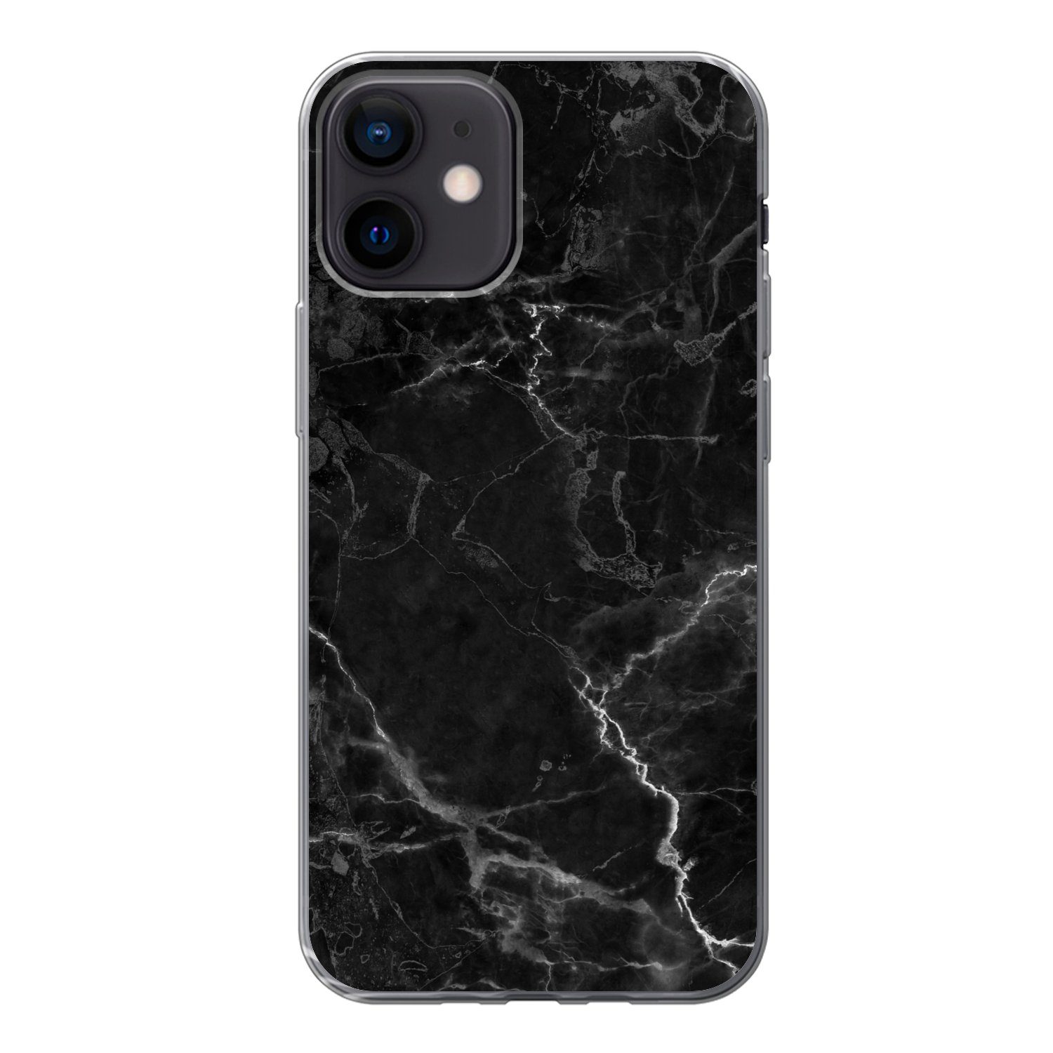 MuchoWow Handyhülle für Apple iPhone 12 Marmor - Schwarz - Weiß - Textur - Marmoroptik, Smartphone-Bumper, Print, Handy Schutzhülle Dünn