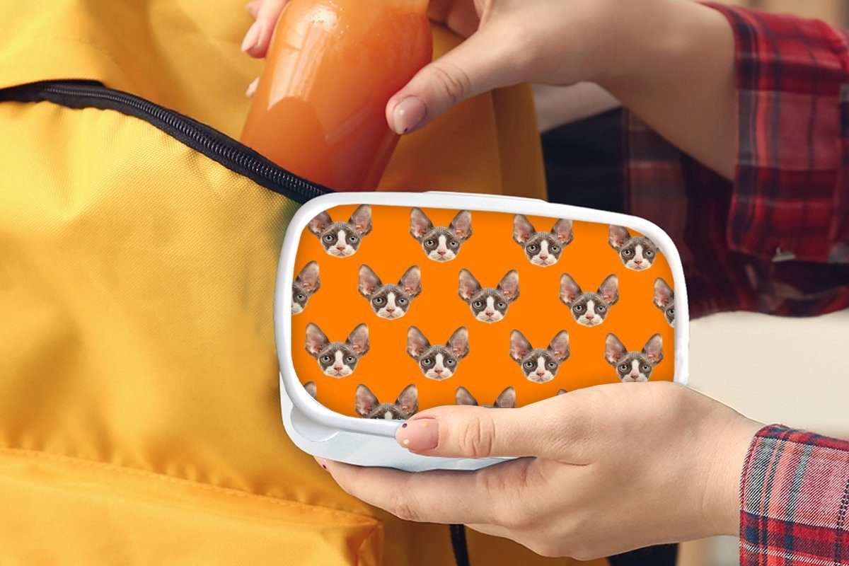 MuchoWow Lunchbox Kunststoff, (2-tlg), für Orange und - Brotdose, Brotbox Kinder für - und Erwachsene, Tier Mädchen Jungs Muster, weiß