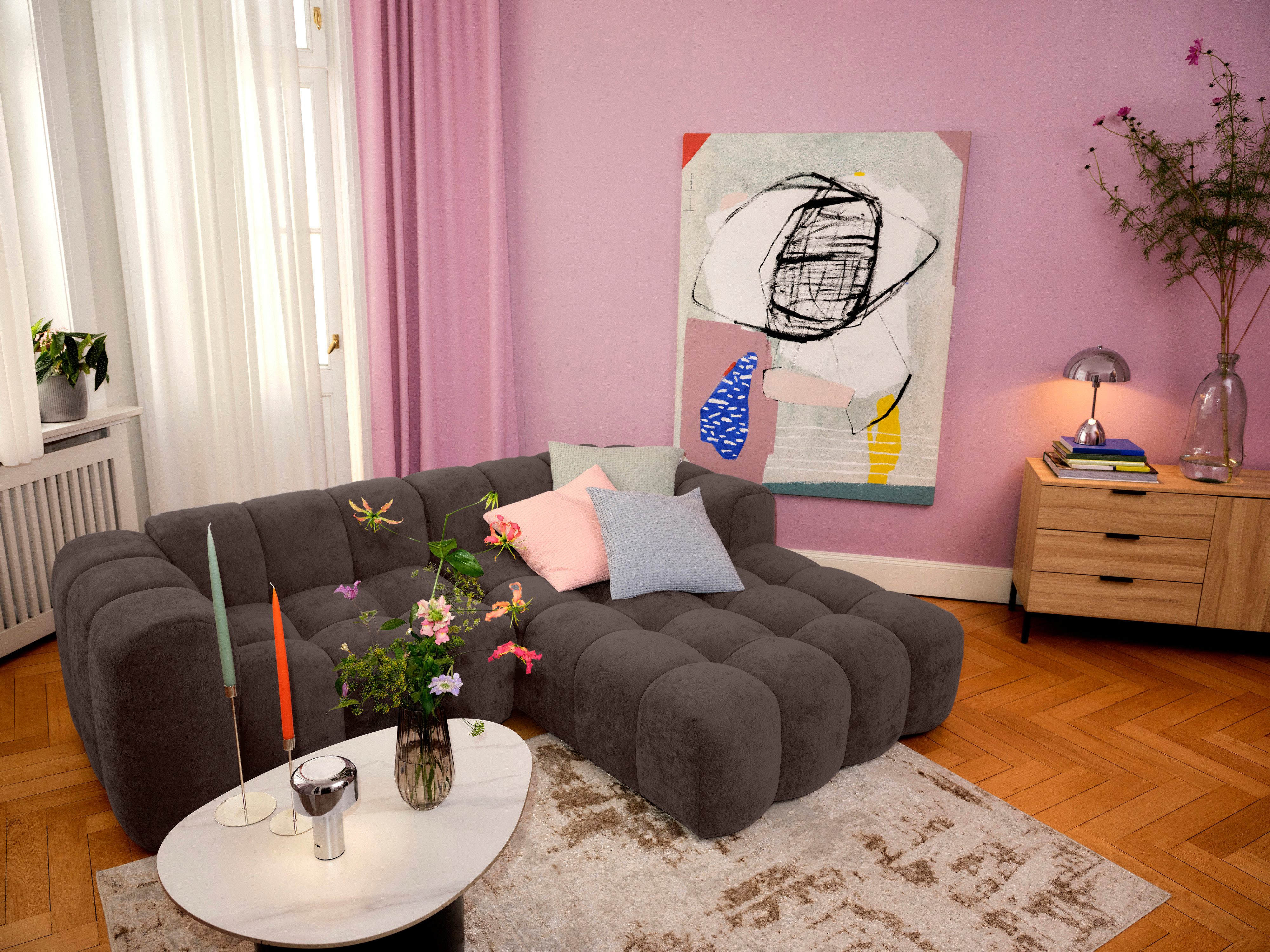 OTTO home Ecksofa KALLIE L-Form, 248 cm - OTTO. Verlässliche Qualität., Bubble Optik, moderne Steppung, hoher Sitzkomfort