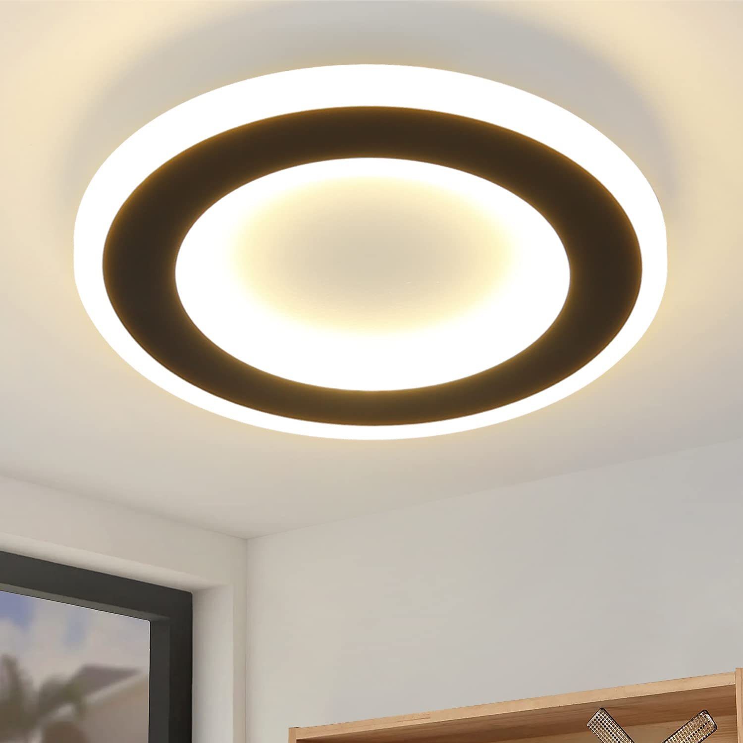 ZMH LED Deckenleuchte »Schwarz und Weiß Flurlampe 24cm«, Warmweiß  Deckenbeleuchtung Rund Wohnzimmerlampe für Küche Flur Wohnzimmer  Kinderzimmer, Rund, 20W