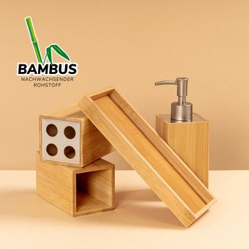 bremermann Badaccessoire-Set Badezimmer-Set 4-tlg., Bambus, Badezimmer-Zubehör-Set mit Ablage