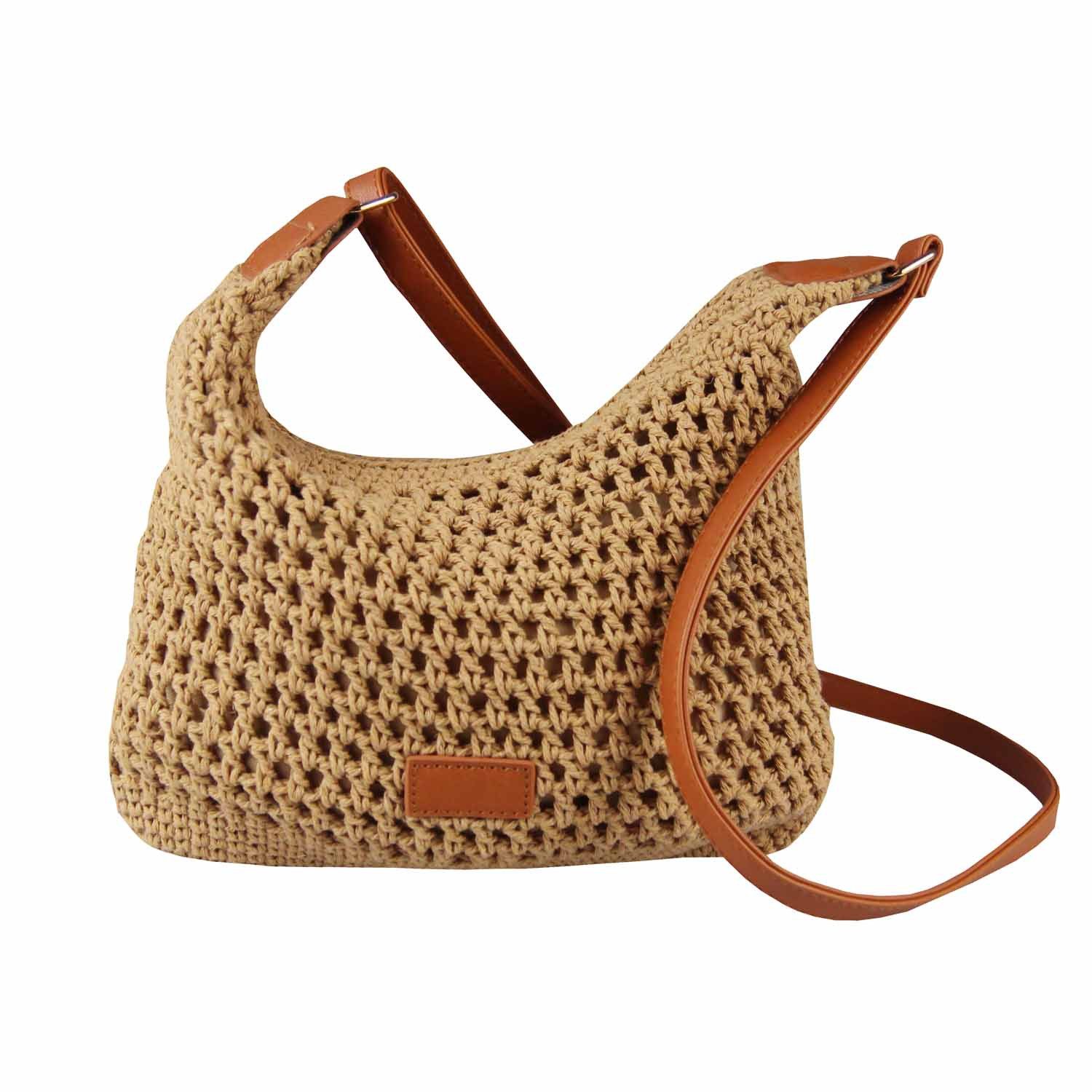 Schultertasche DAMEN TASCHE Häkeltasche Crossbody Shopper Boho Geflecht Freizeit