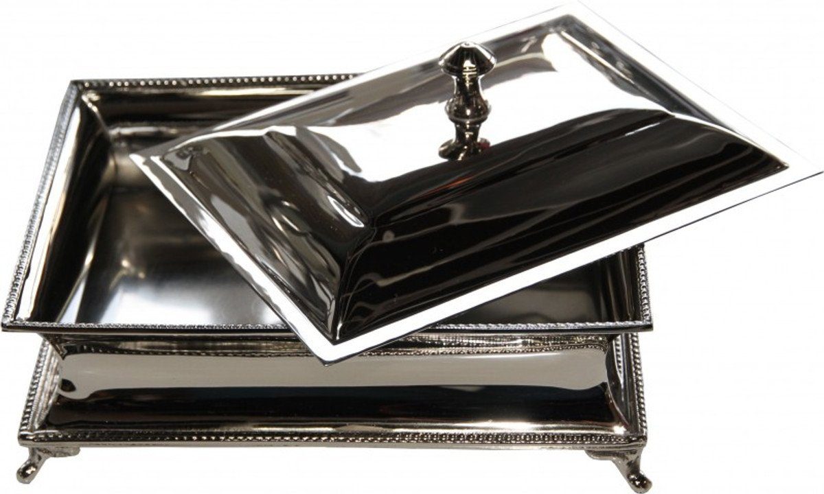 Casa Padrino Dekoobjekt Wunderschöne Luxus Beauté Box aus vernickeltem Metall H 9 cm, B 22 cm, T 17 cm Luxus Qualität - Schmuckkasten - Schmuckkästchen - Schmuckschatulle