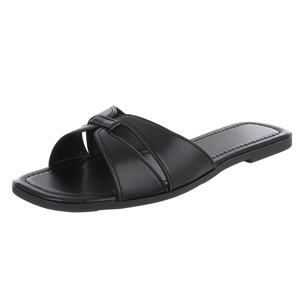 Ital-Design Damen Slip-On Sandale mit Kreuzriemen Pantolette (91970874) Blockabsatz Pantoletten in Schwarz