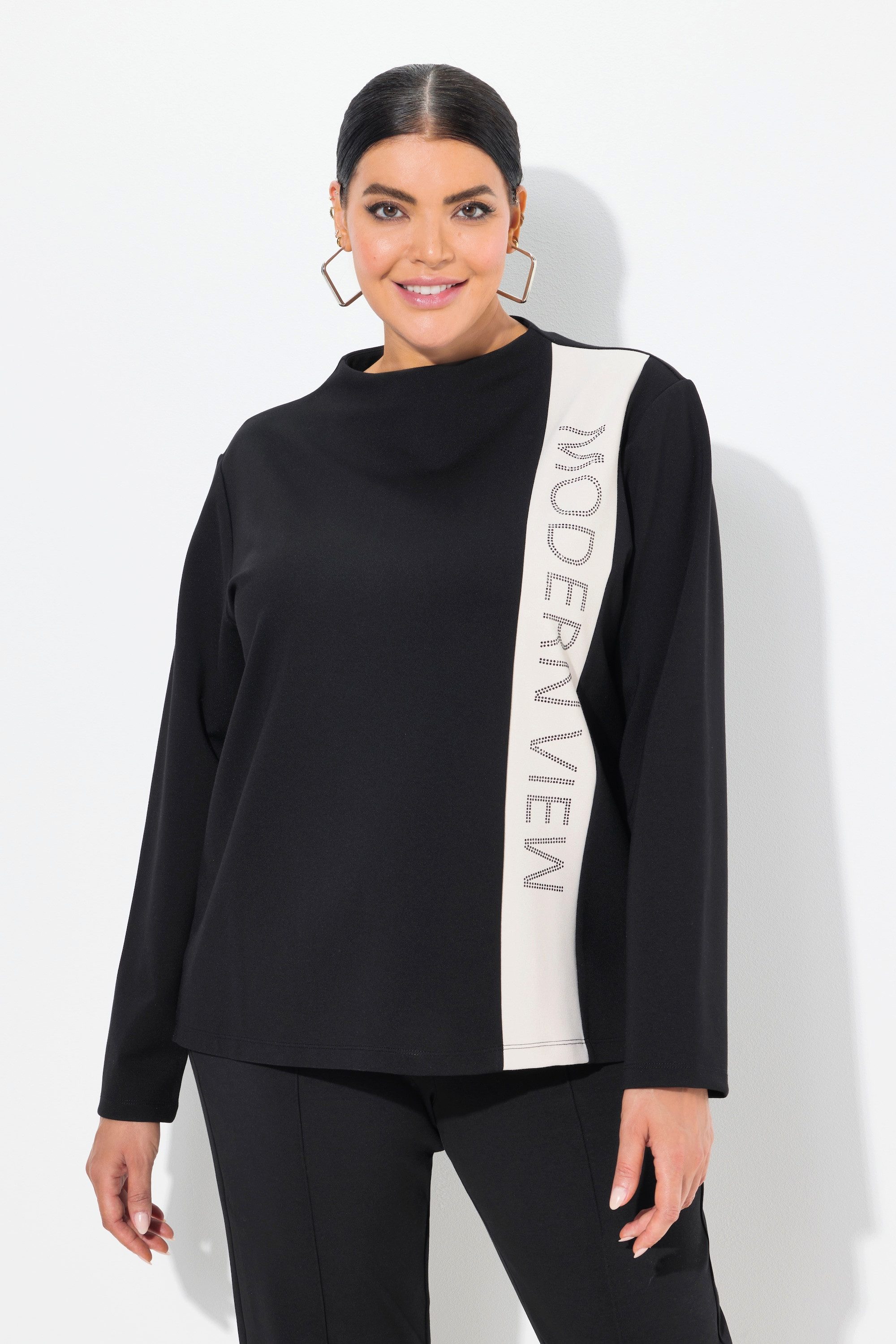 Sweatshirt Sweatshirt Zierstreifen Stehkragen Langarm