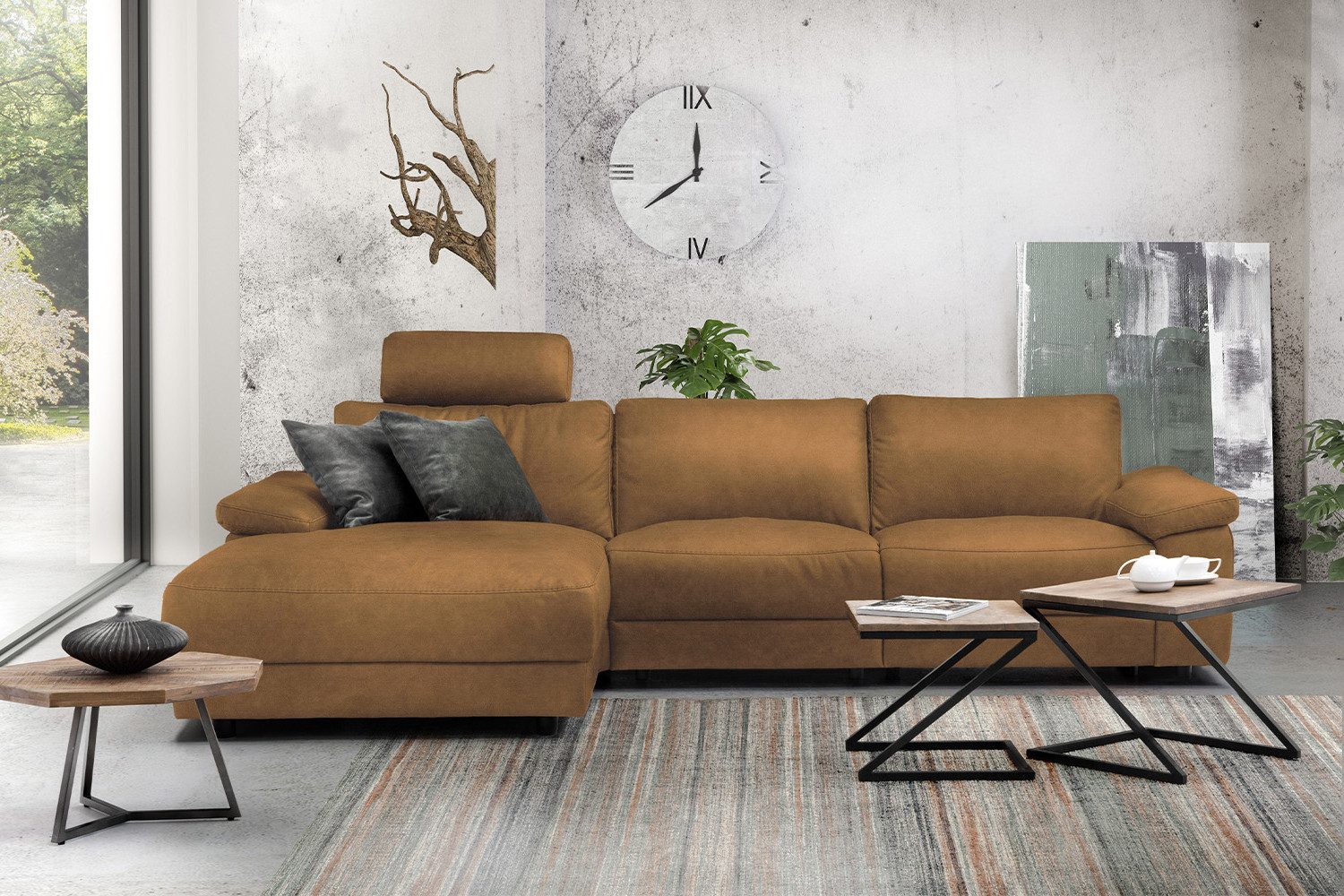 KAWOLA Ecksofa LOLA XL, Couch L-Form rechts oder links, Sitzvorzug motorisch, Stoff oder Leder