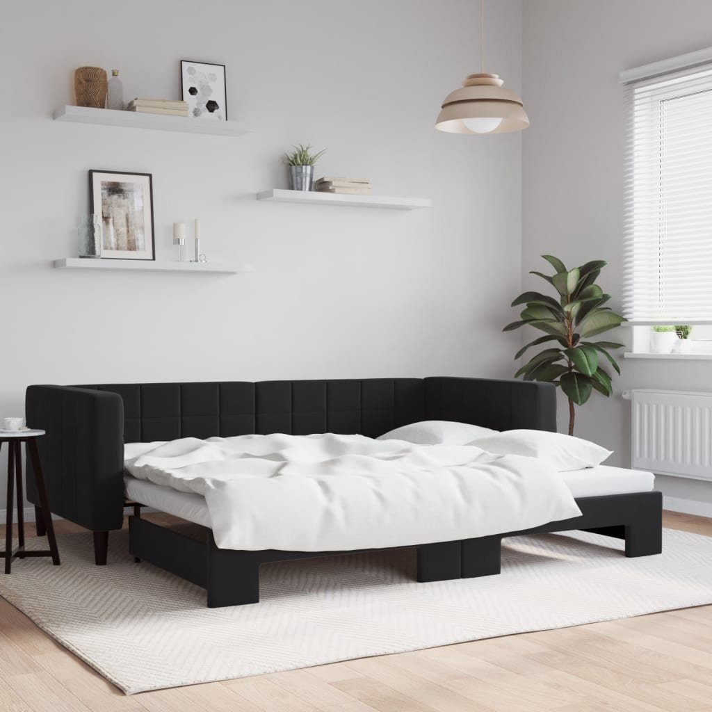 furnicato Bett Ausziehbares 2-in-1 Tagesbett Sofa Schwarz 223x100x68 cm (1-tlg), Samtbezogenes Gästebett mit Rollkasten für das Schlafzimmer