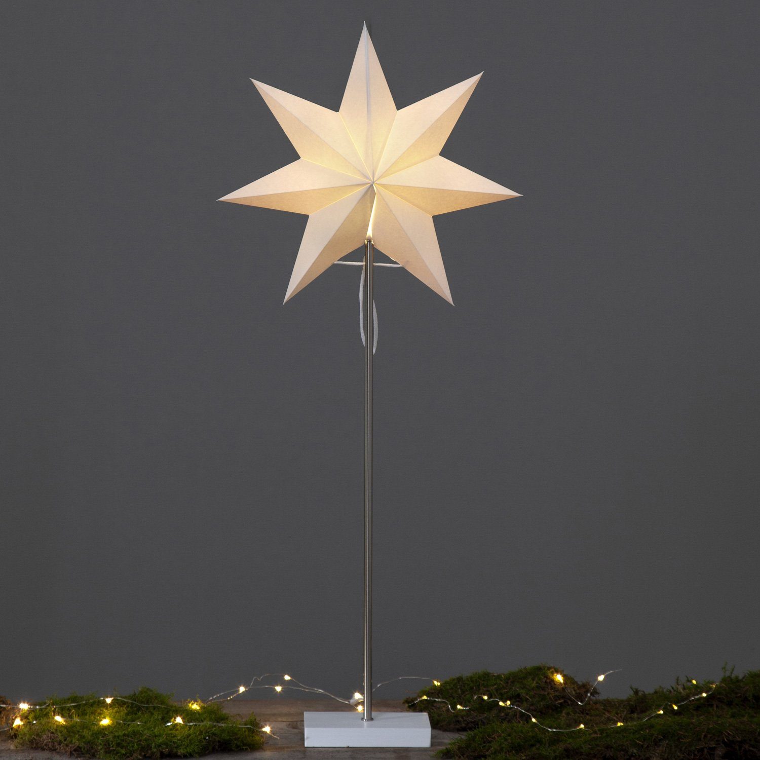 Papierstern LED weiß stehend E14 STAR 80cm Weihnachtsstern Stern 7-zackig TRADING Stehleuchte