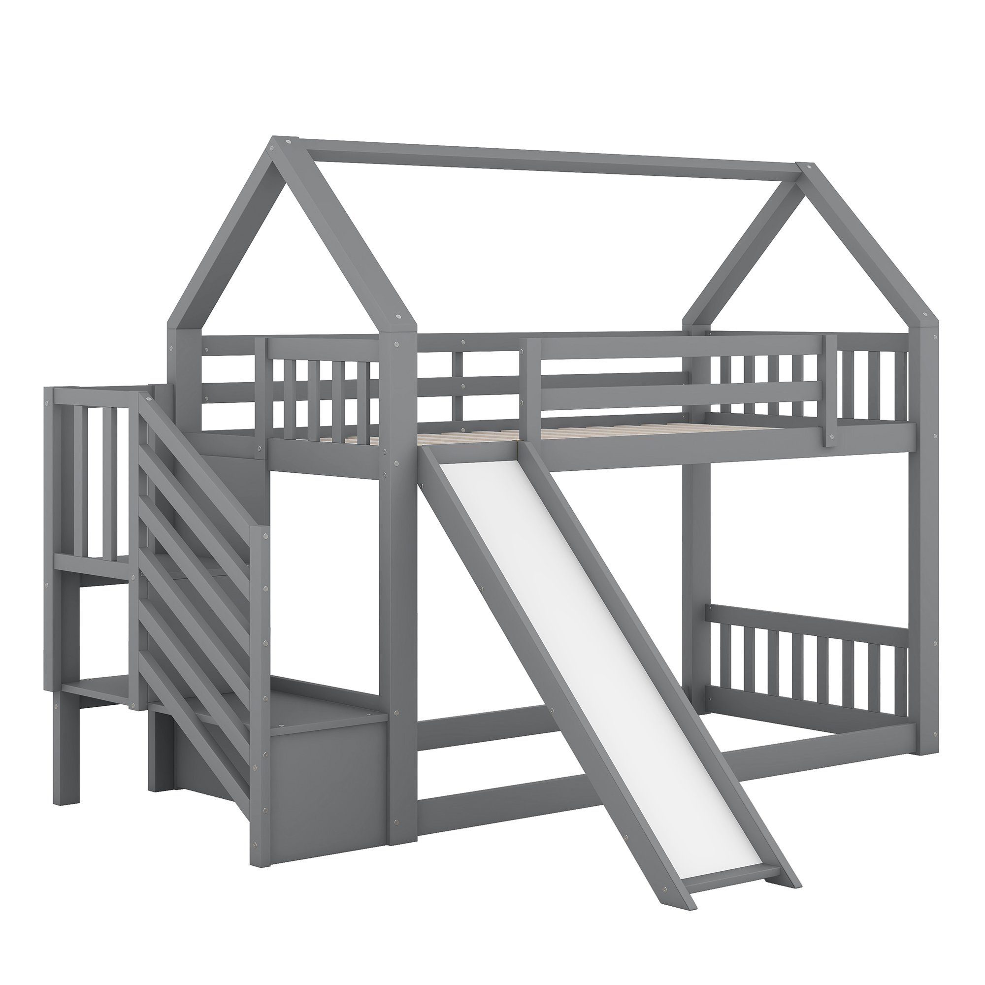 oberem Kinderbett Lattenrost mit Treppe Flieks 90x200cm Rutsche grau Etagenbett, & &