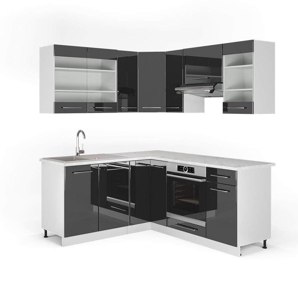 Vicco Winkelküche Fame-Line, Anthrazit Hochglanz/Weiß, 160 günstig online kaufen