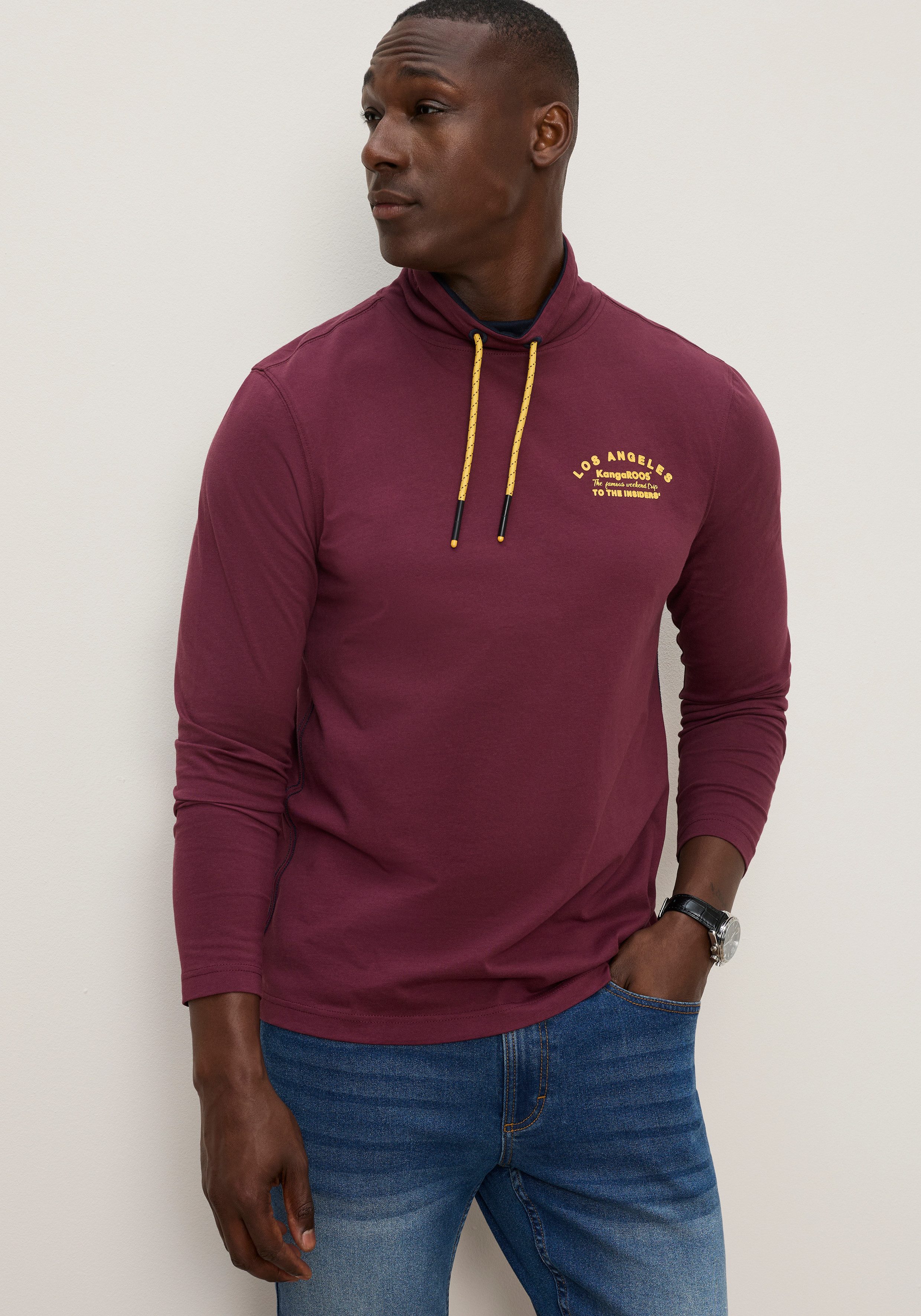 KangaROOS Langarmshirt mit hoch geschlossenem Ausschnitt, normale Passform, aus Single Jersey