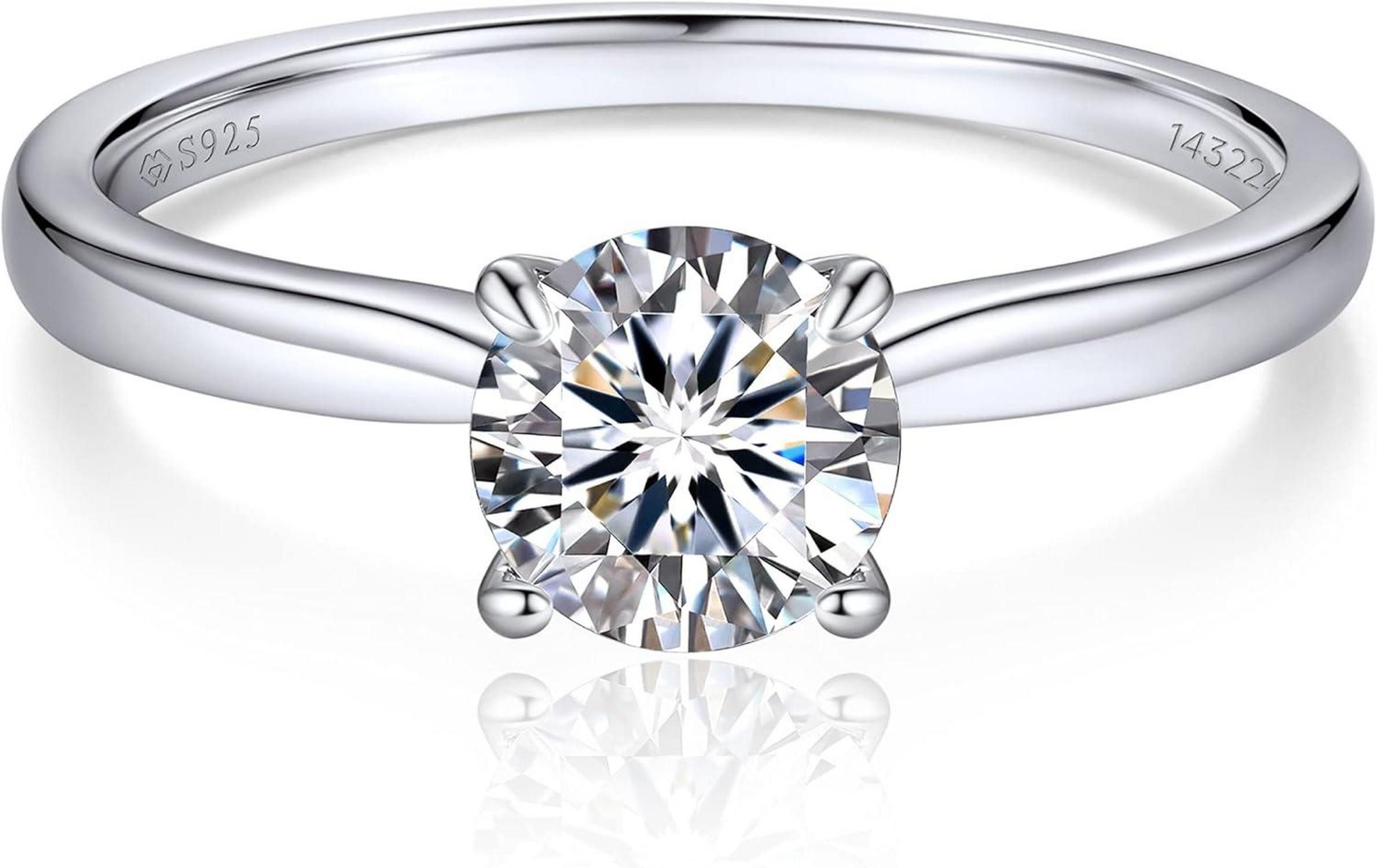 LuxusKollektion Verlobungsring Verlobungsring Damen 1-2 Karat Moissainte Solitär 925 Silber VVS1 Gra