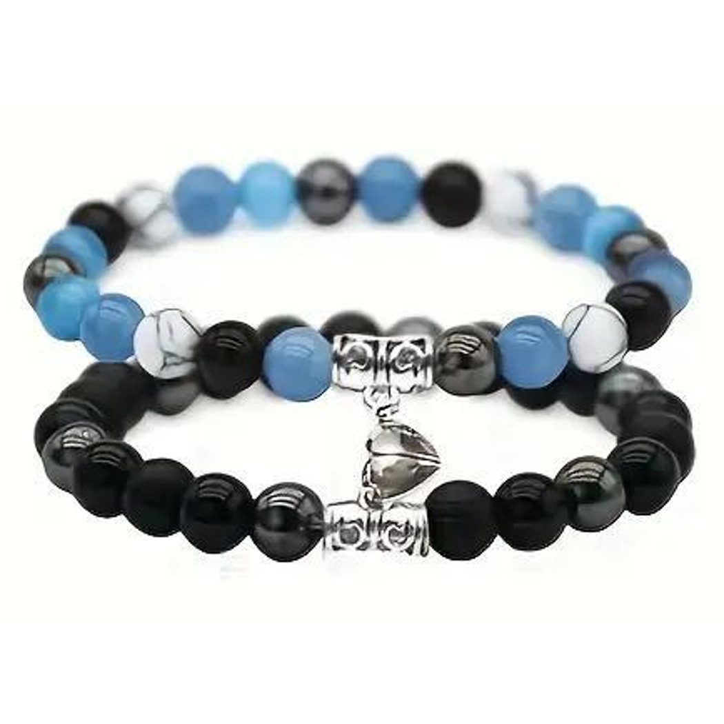 KARMA Armband Set Partnerarmbänder Herz Armband Freundschaftsarmband (Steinarmband Perlenarmband Damen Herren, 2-tlg., Damenarmband Herrenarmband Partnerschmuck), modern Unisex Armbandset