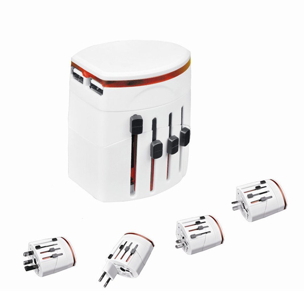 Bolwins J35C 150 Länder Reise Adapter Weltreisestecker Steckdose 2x USB 5V/1A Universal-Ladegerät (2000 mA, Packung, 1-tlg., 2× USB, weltweit einsetzbar (über 150 Länder), 4-in-1)