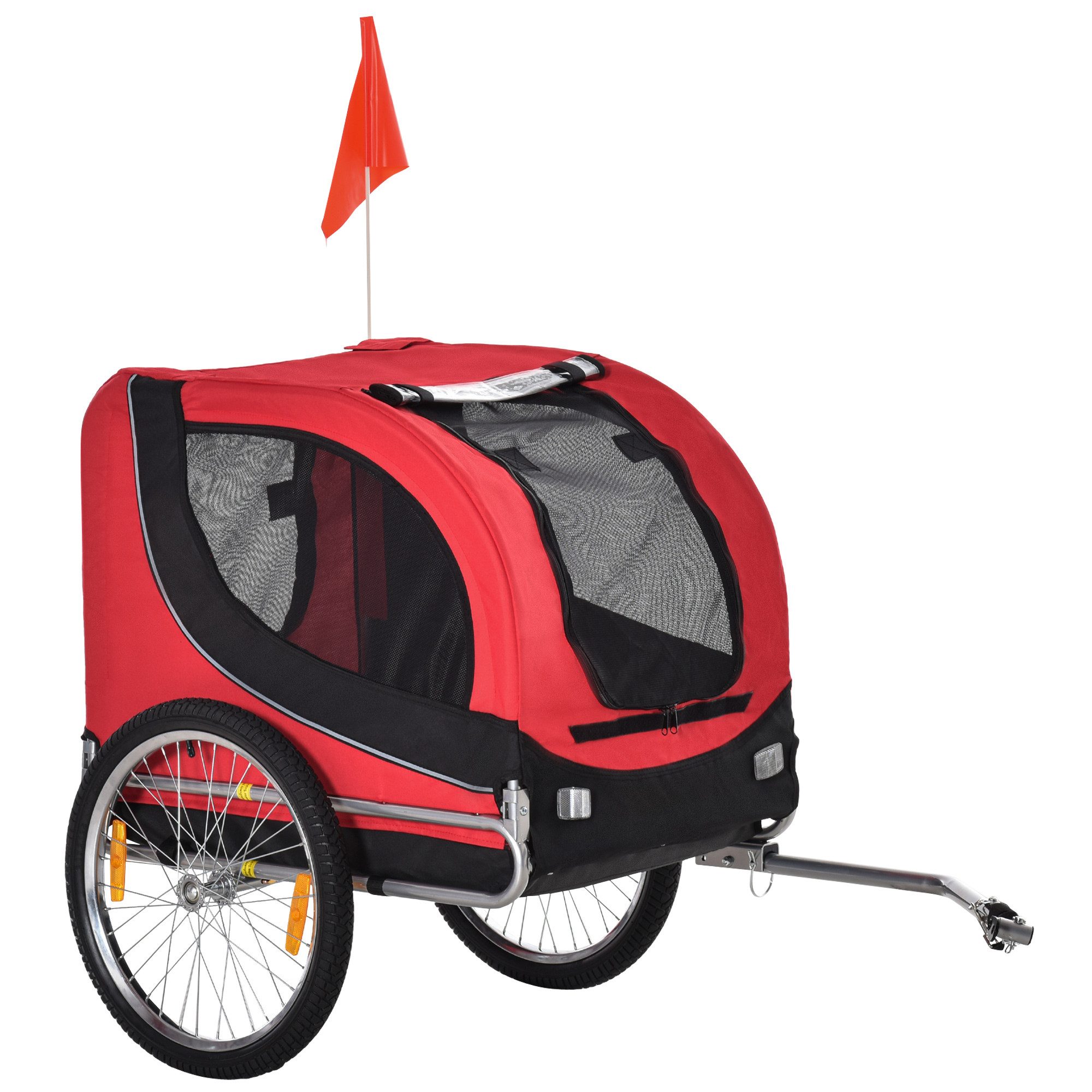 PawHut Fahrradhundeanhänger PawHut Haustieranhänger, mit Universalkupplung, Stahl, 130 x 73 x 90cm, für Garten, Balkon, Rot+Schwarz