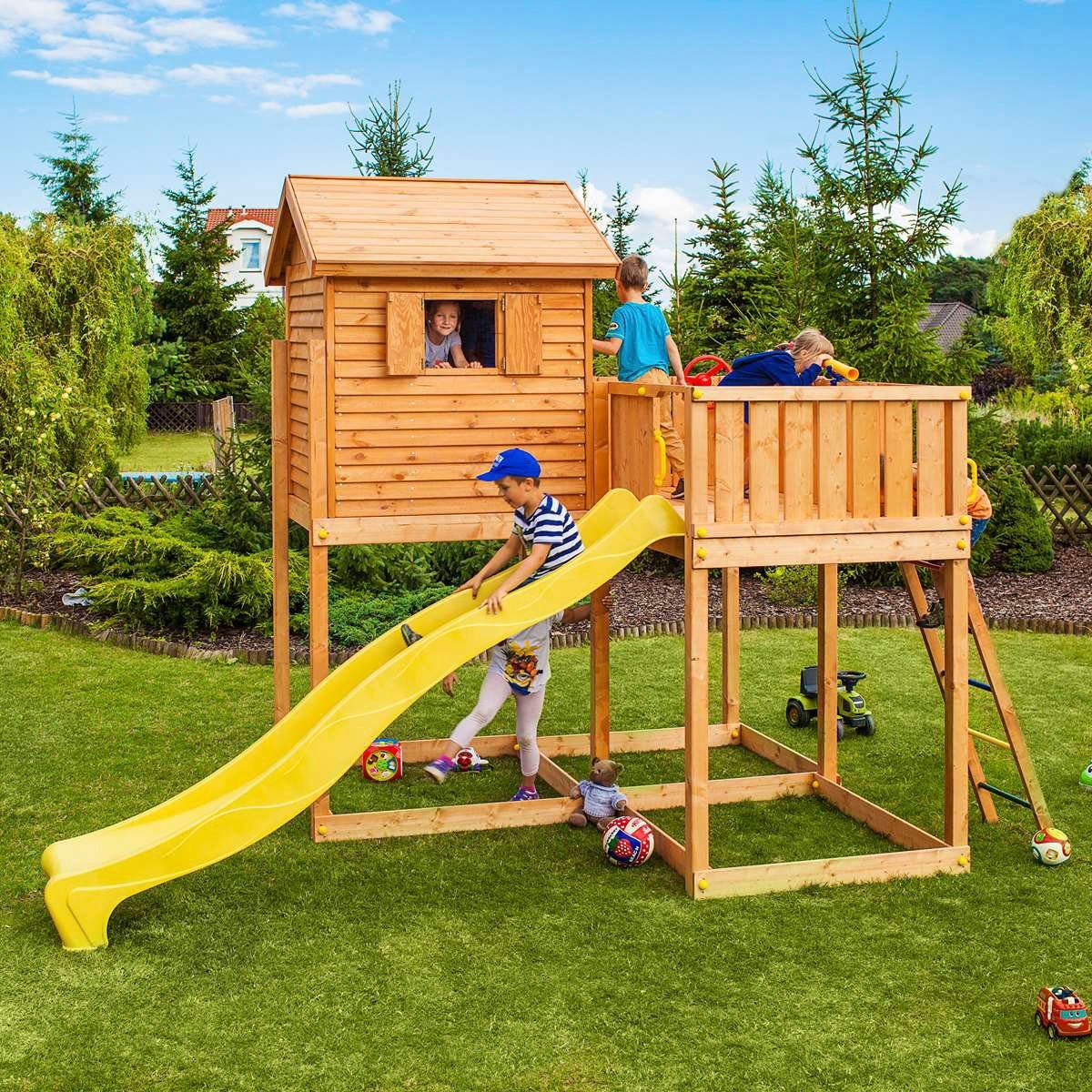 FUNGOO Spielturm My SIDE, Spielhaus mit Rutsche