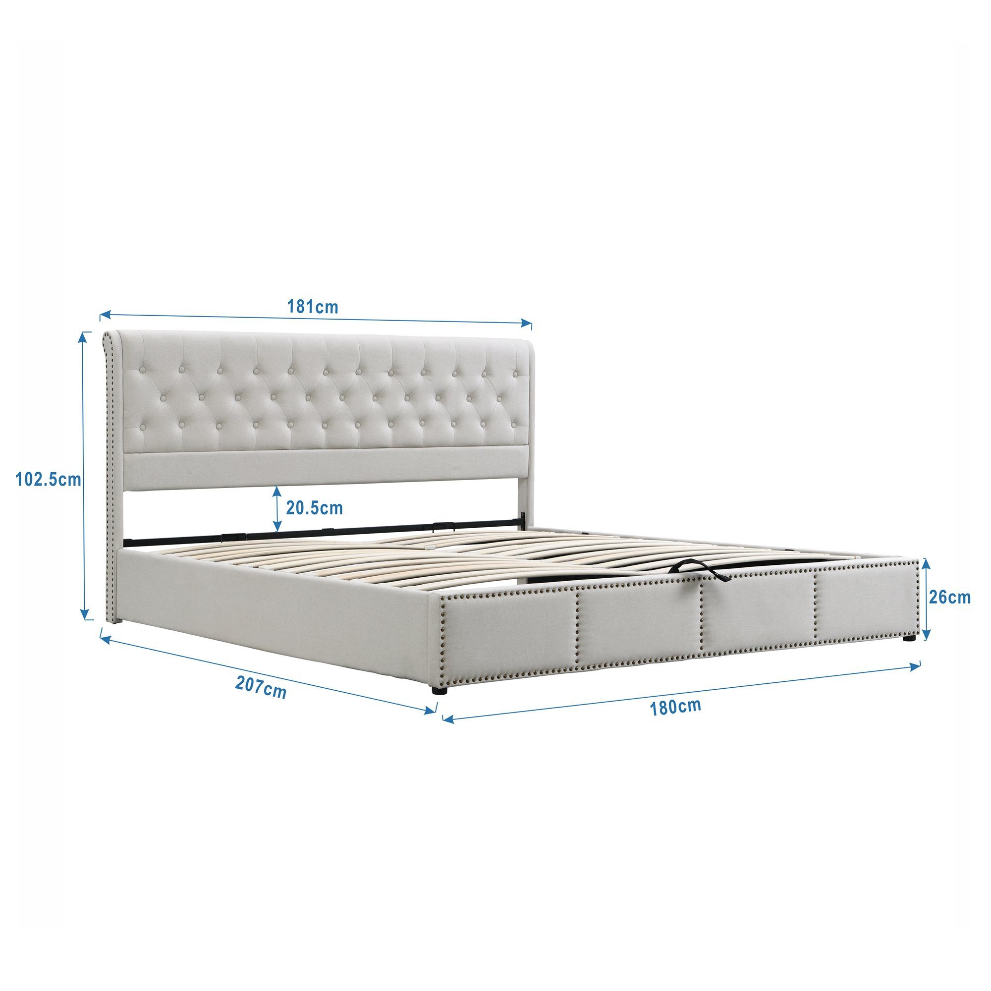Boxspringbett (Doppelbett Polsterbett), Hydraulisches Funktionsbett 180x200cm mit Bettkasten