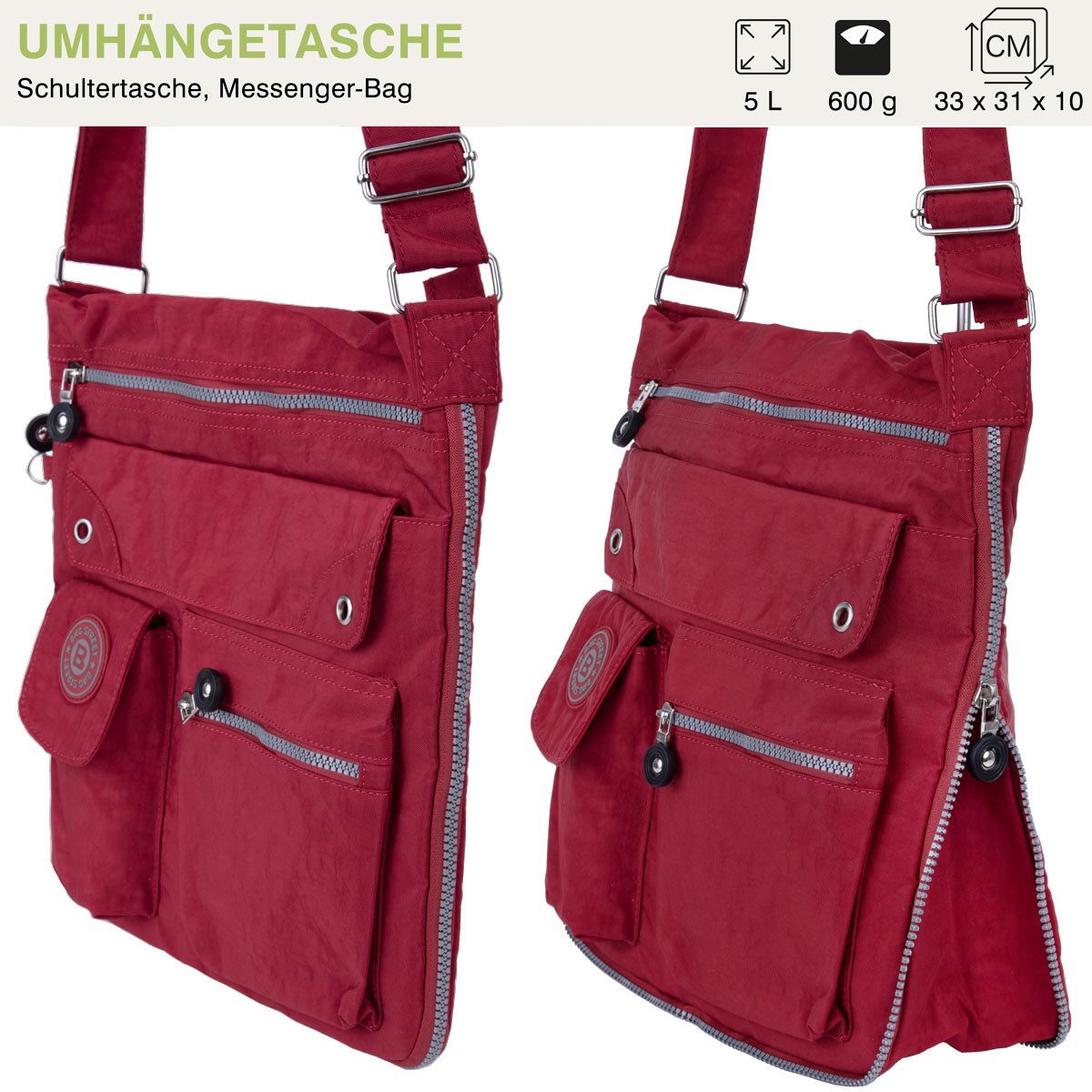 compagno Henkeltasche, Sportive Umhänge-Tasche mit viel Stauraum Reise Kuriertasche