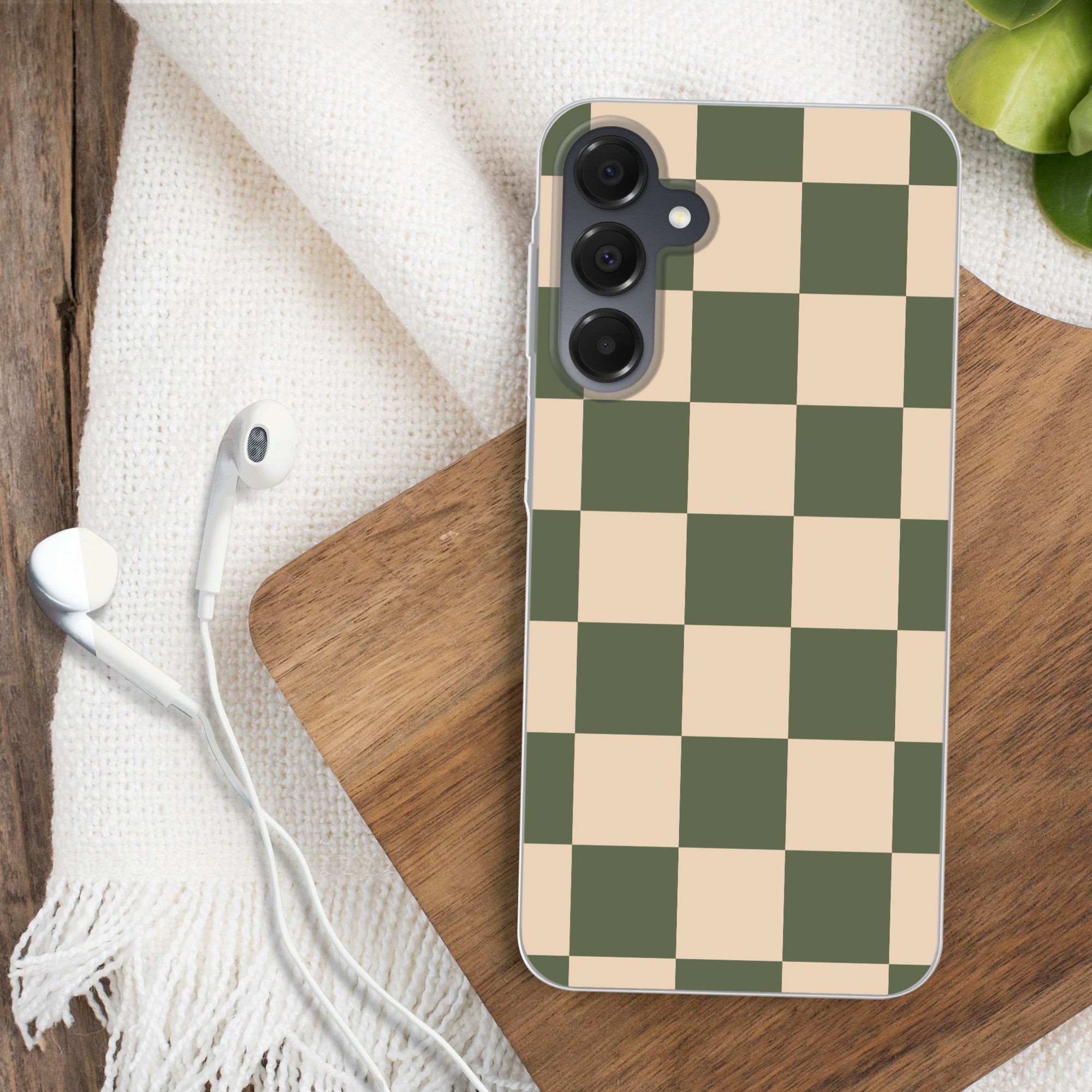 MuchoWow Handyhülle für Samsung Galaxy A16 Schachbrettmuster - Grün - Beige - Blöcke, Handy Case, Silikon, Bumper Case Dünn