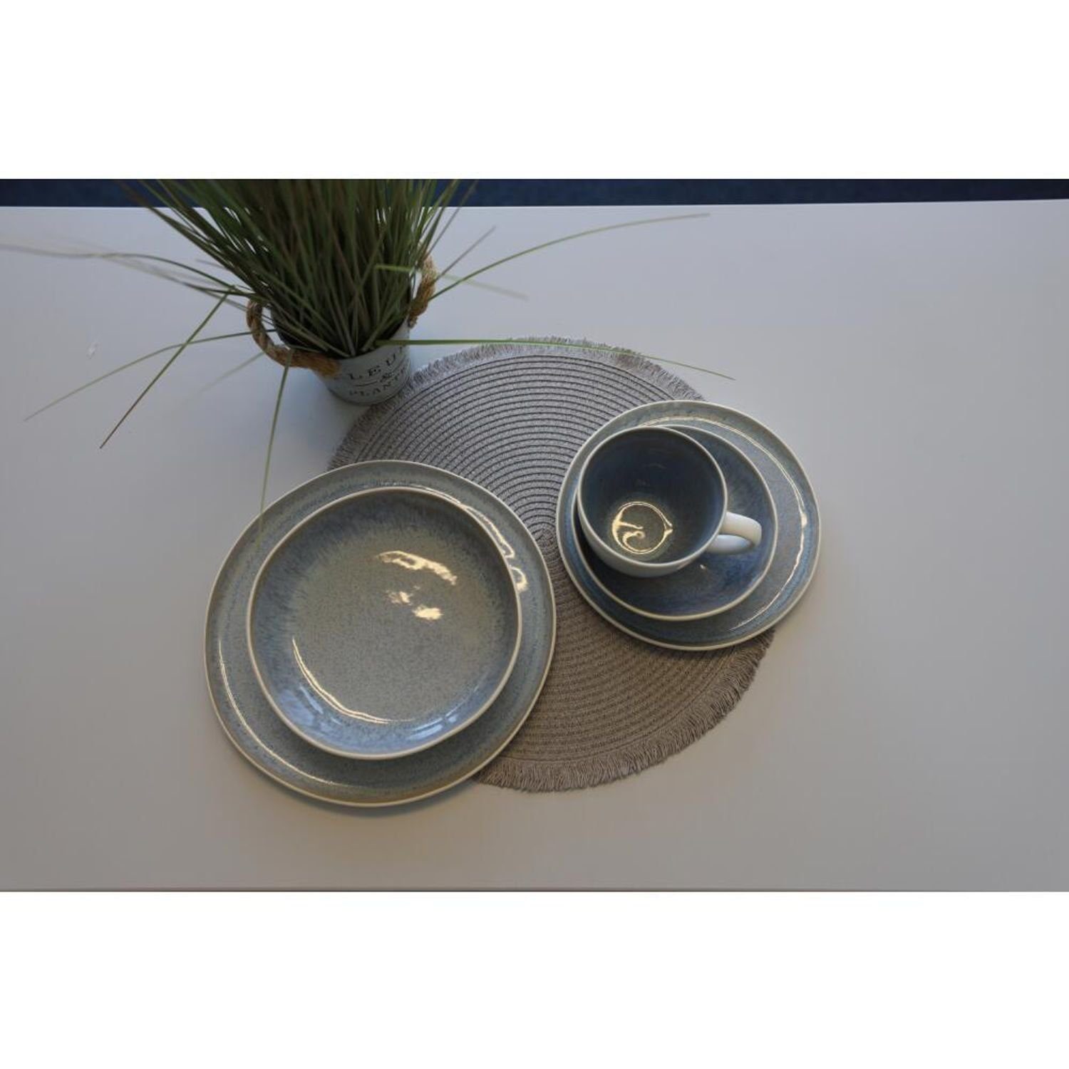 Teller Tisch Servierplatt Reactive Rund 16x Glaze Speisen Teller Keramik BURI 27cm