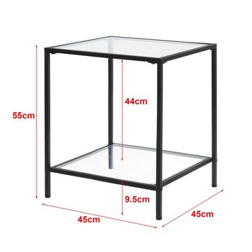 en.casa Beistelltisch, »Norrtälje« Tisch 55x45x45cm Stahl Glas Schwarz/Transparent