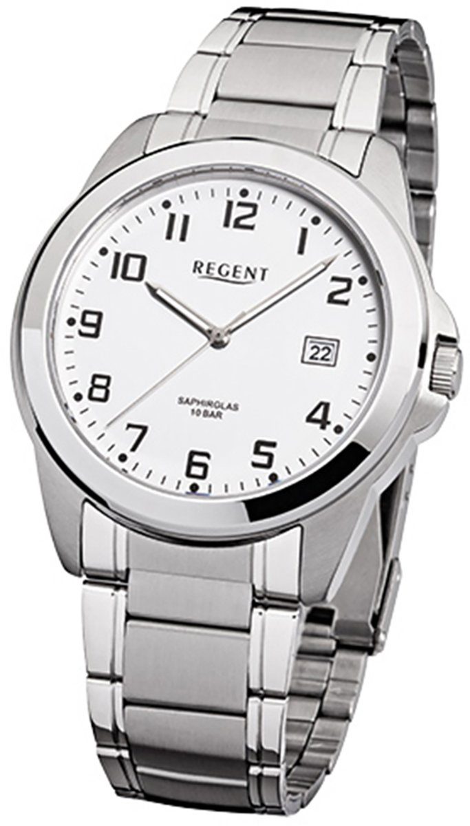 Quarzuhr 39mm), Herren-Armbanduhr grau Edelstahlarmband Armbanduhr Herren Analog, (ca. Regent rund, silber mittel Regent