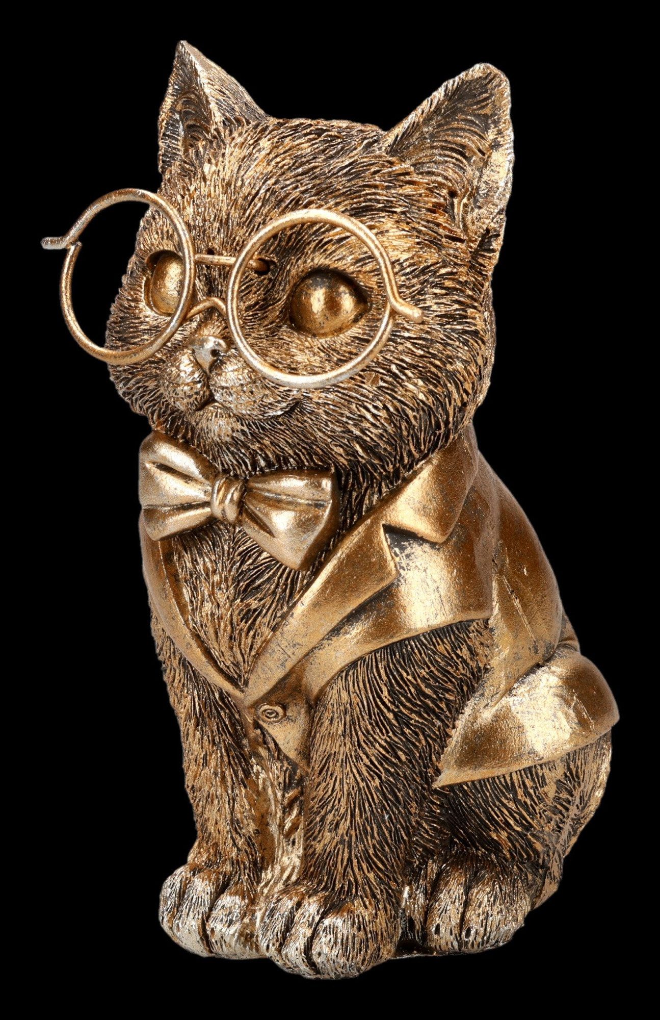 Figuren Shop GmbH Tierfigur Katzen Statue Gentleman – Handbemalte Dekofigur Kater mit Brille 16 cm