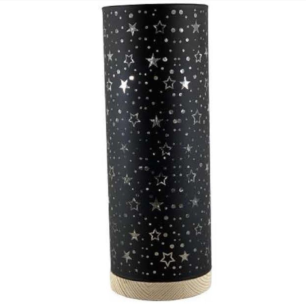 STAR Tischleuchte SA305 Windlicht "Sternenmotiv" 15er LED Timer Glas schwarz 20x9cm