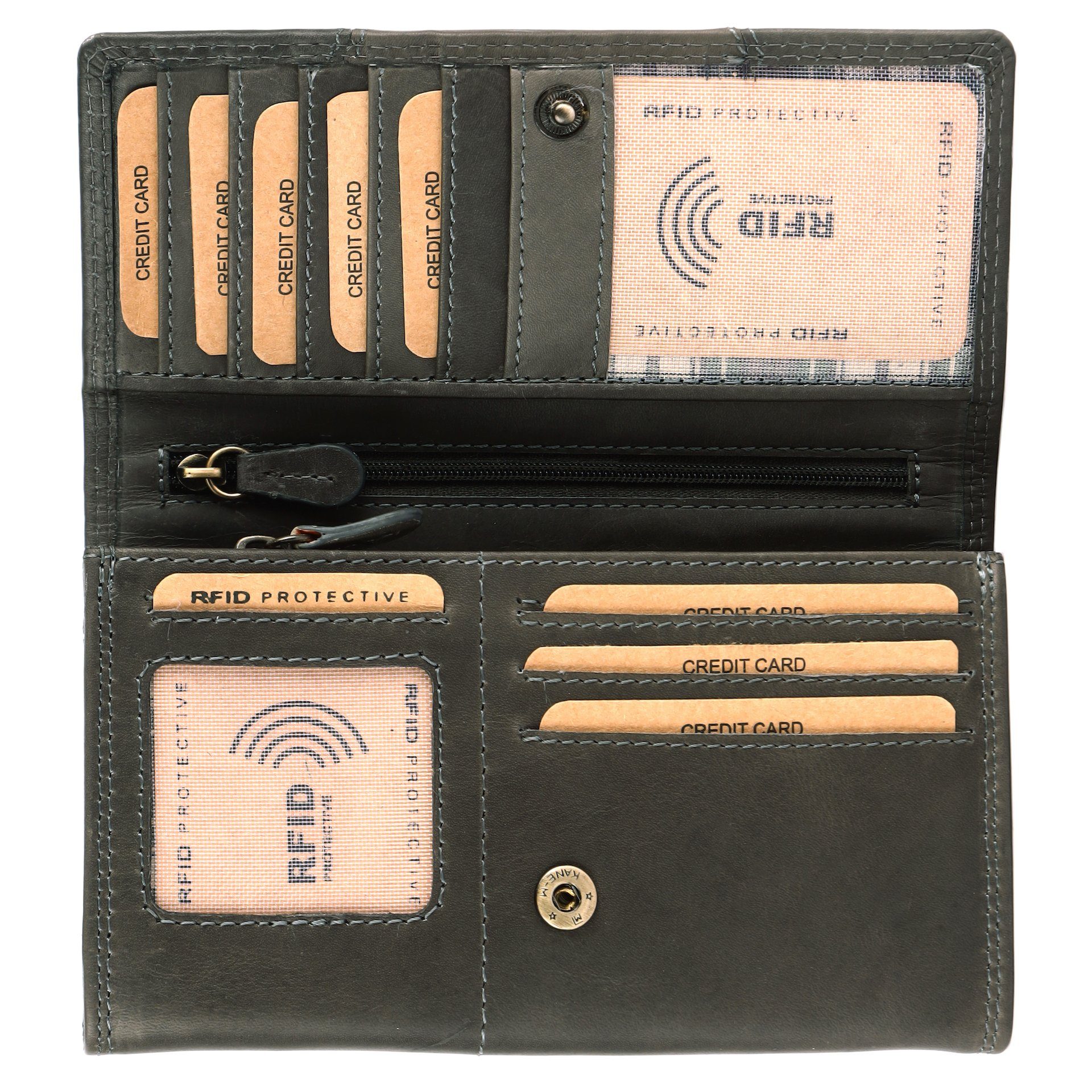 Benthill Geldbörse Damen Echt Leder Portemonnaie Frauen Geldbeutel RFID Portmonee Groß, RFID-Schutz Kartenfächer Münzfach Reißverschlussfach