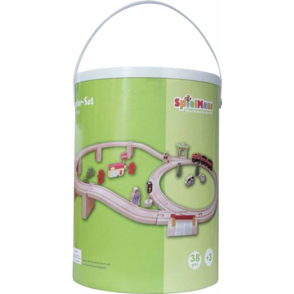 Vedes SMH Holzeisenbahn in Trommel, 38tlg. Konstruktions-Spielset, (Packung)