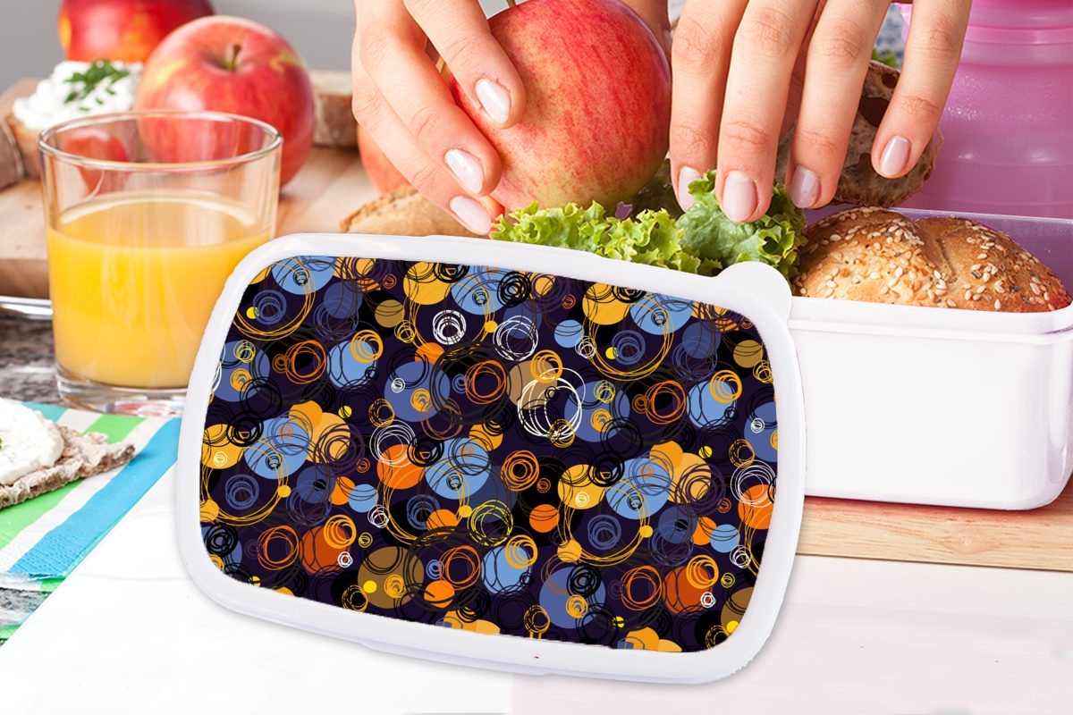 MuchoWow Lunchbox Kunststoff, - Mädchen weiß (2-tlg), für und - Erwachsene, Jungs Brotdose, und für Ringe, Abstrakt Brotbox Kinder Muster