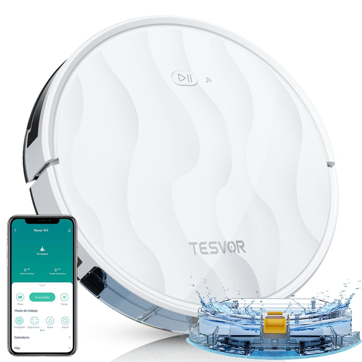 Tesvor Saugroboter M2 Roboter staubsauger 6000pa mit wischfunktion 5200mAh, 25 W, Mit Staubbox beutellos,6000Pa
