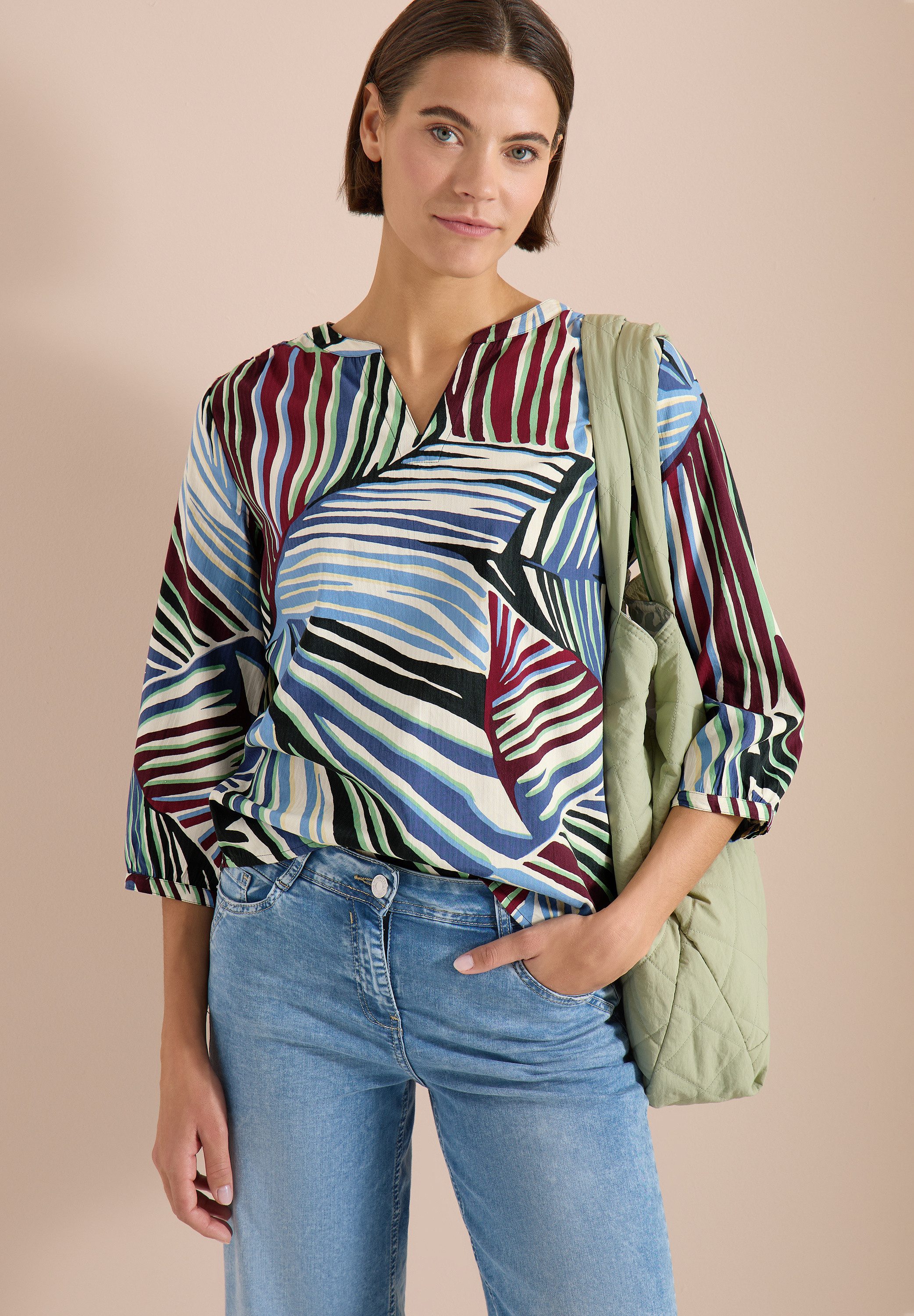 CECIL Druckbluse 3/4-Arm Seersucker-Bluse mit grafischem Multicolor Muster