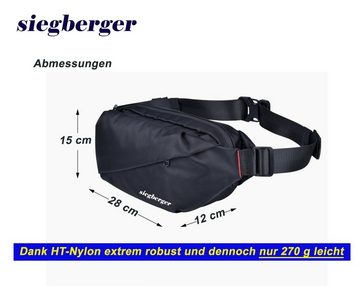 Siegberger Bauchtasche Siegberger Hüfttasche Bauchtasche Gürteltasche Schultertasche, 4 Fächer mit Reißverschluss, 3 innen, großes Handyfach, Flaschenfach, wassergeschützt, ideal für Reise, Wandern, Schule, Beruf, Freizeit, Fächer mit Reissverschluss, Innentasche, Innenfach + 2 Sortierfächer mit Gummizug, Flaschenfach bis 750ml, Schlüssel-Clip, dank HQ-Nylon extrem robust und 270g leicht