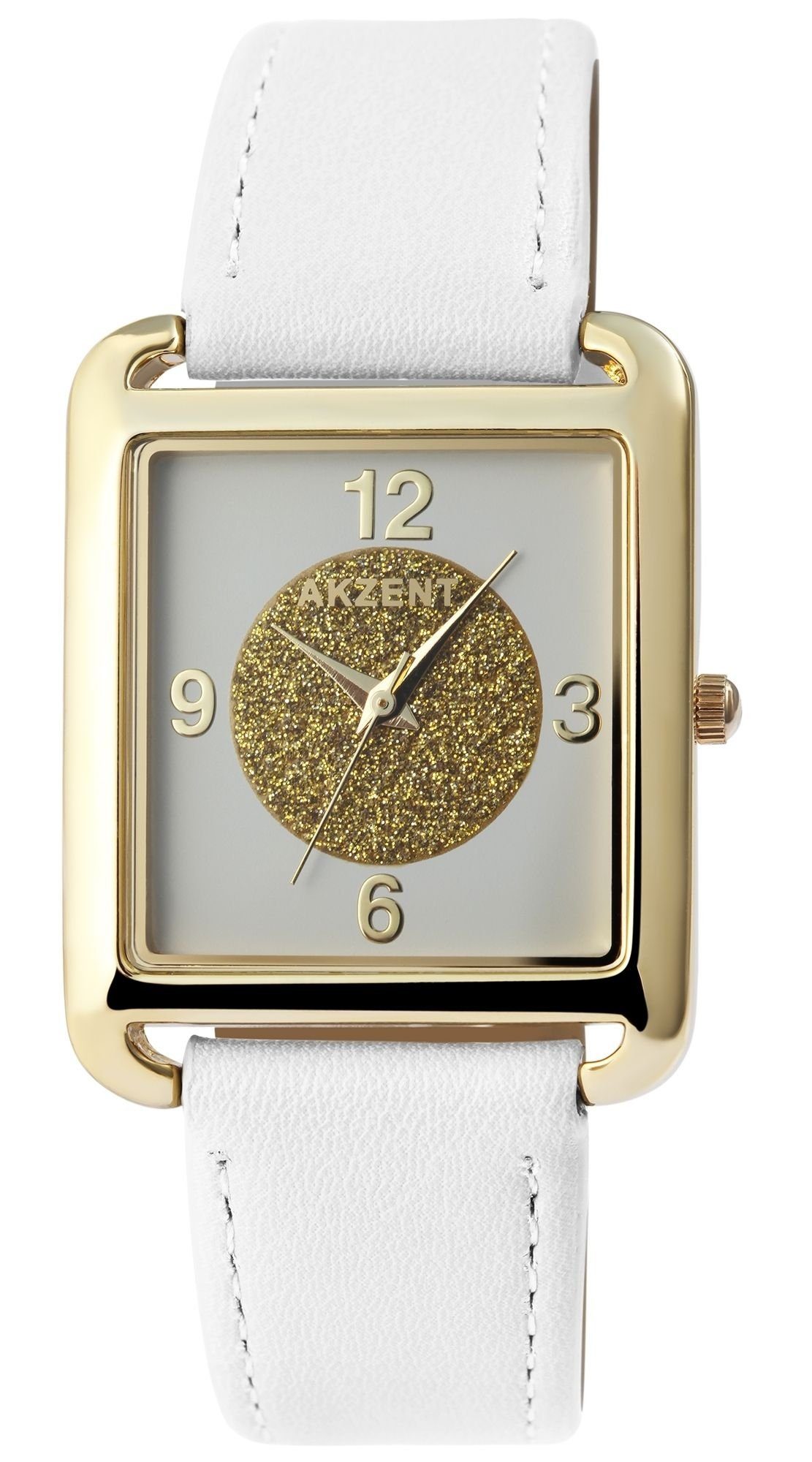 AKZENT Quarzuhr Rabia Damen Armbanduhr mit Lederimitationsband rechteckig goldfarbig2