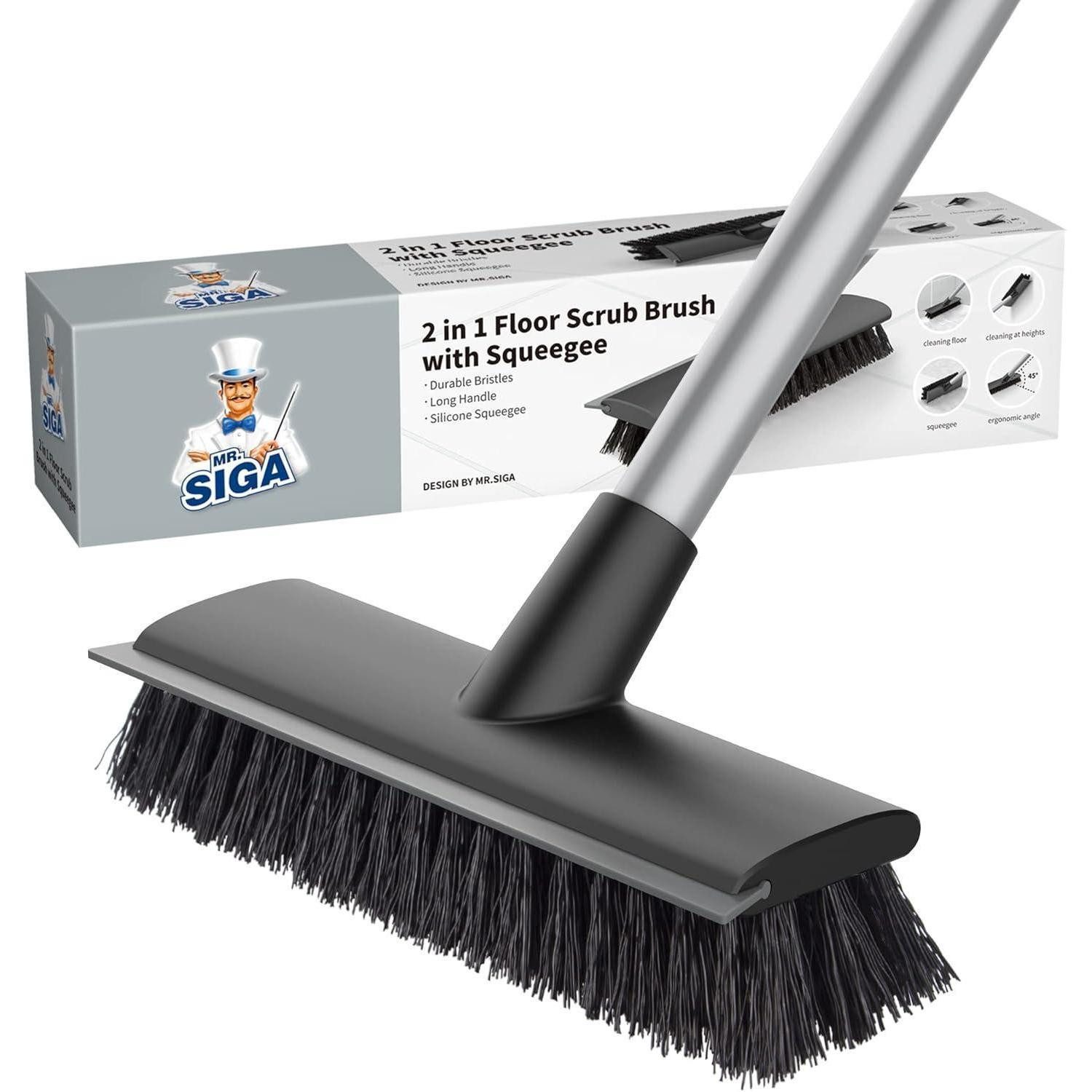 Wasserbesen Bodenschrubber mit langem Griff, 2 in 1 Schrubberbürste mit