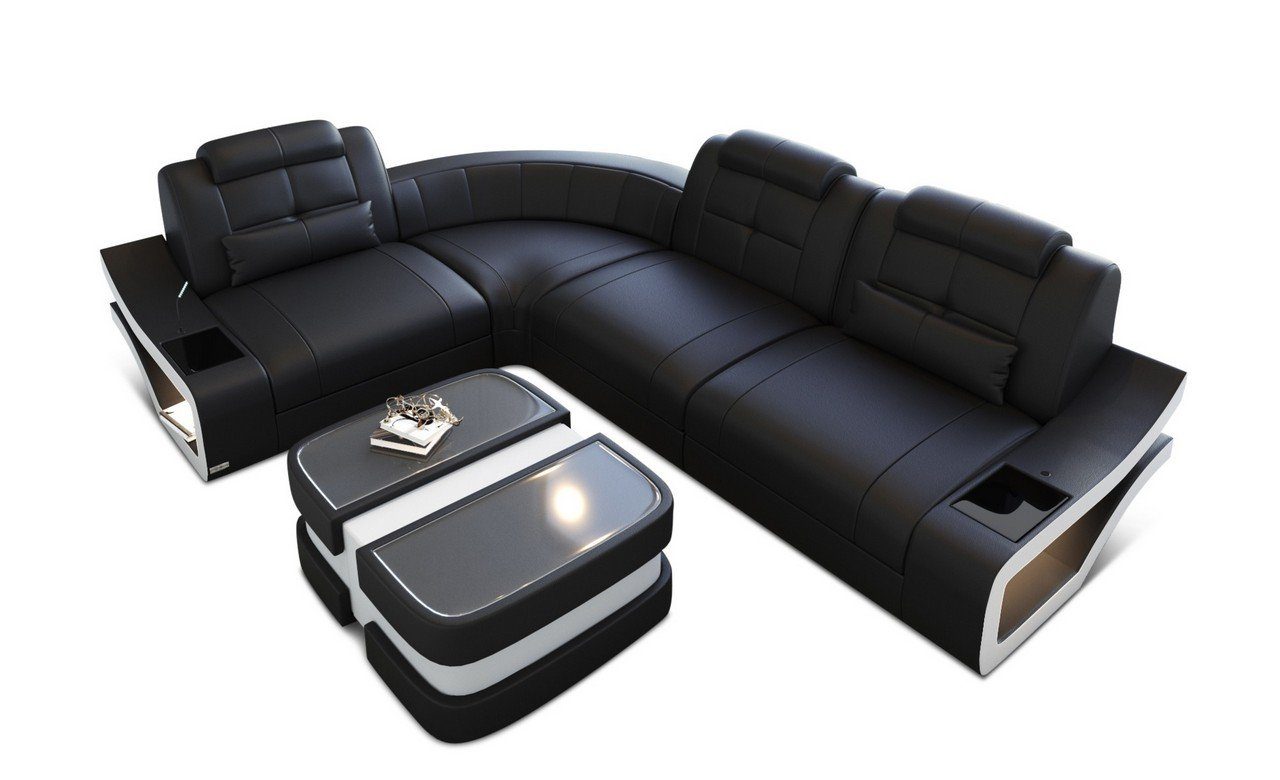 Sofa LED-Beleuchtung Couch mit Ecksofa L Dreams Ledersofa Form Ledercouch, L-Form Sofa Elena Leder