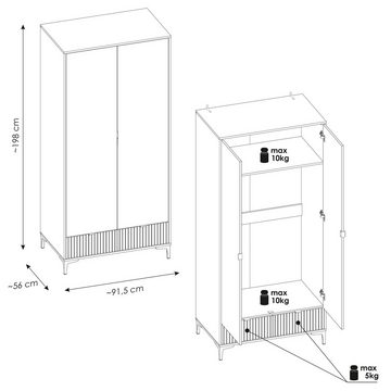 Lomadox Kleiderschrank RISBY-129 Kleiderschrank Eiche mit weiß Lamellenoptik Schrank Garderobenschrank