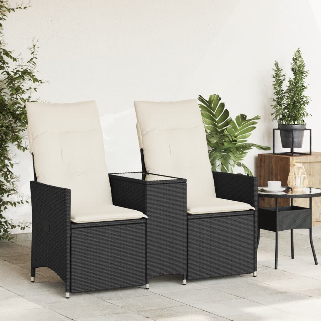 vidaXL Loungesofa Gartensofa 2-Sitzer Verstellbar mit Tisch Schwarz Poly Ra günstig online kaufen
