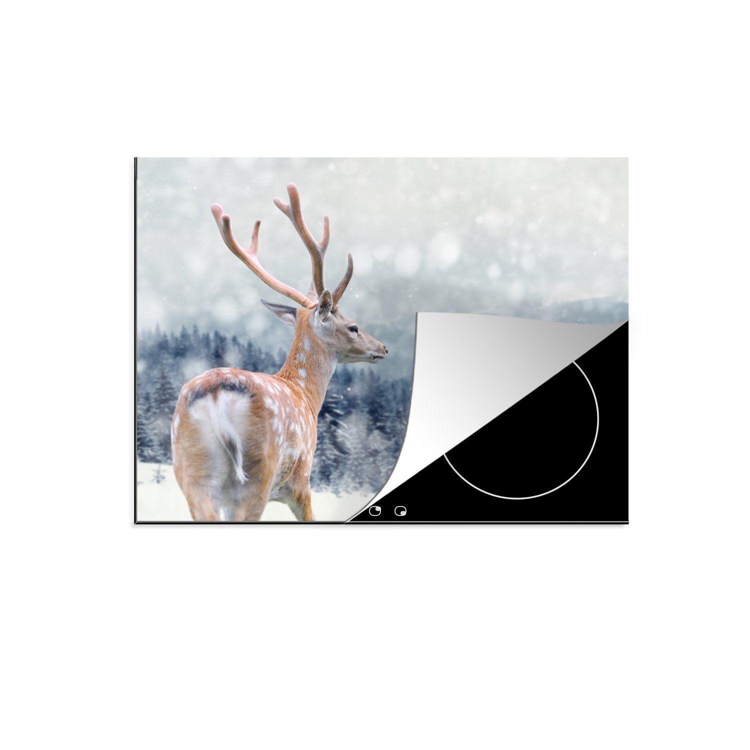 MuchoWow Herdblende-/Abdeckplatte Rotwild - Schnee - Tier, Vinyl, (1 tlg), 57x51 cm, Induktionsschutz, Induktionskochfeld, Ceranfeldabdeckung | Herdabdeckplatten