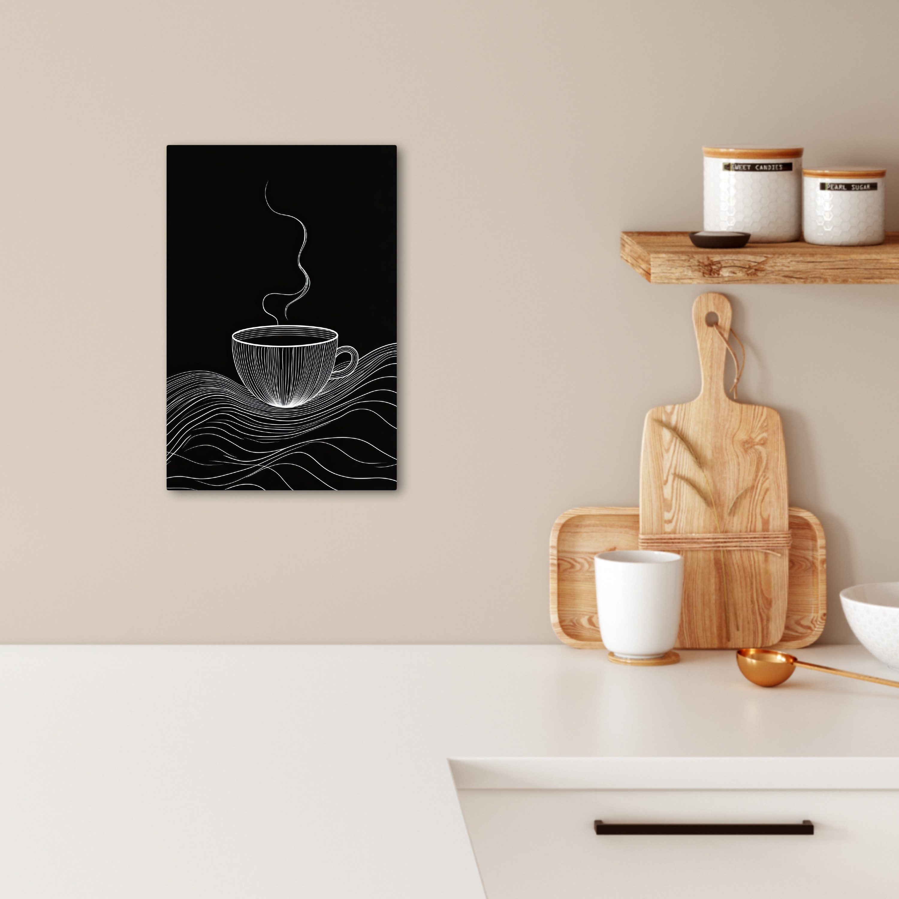 OneMillionCanvasses® Leinwandbild Strichzeichnung - Kaffeetasse - Schwarz - günstig online kaufen
