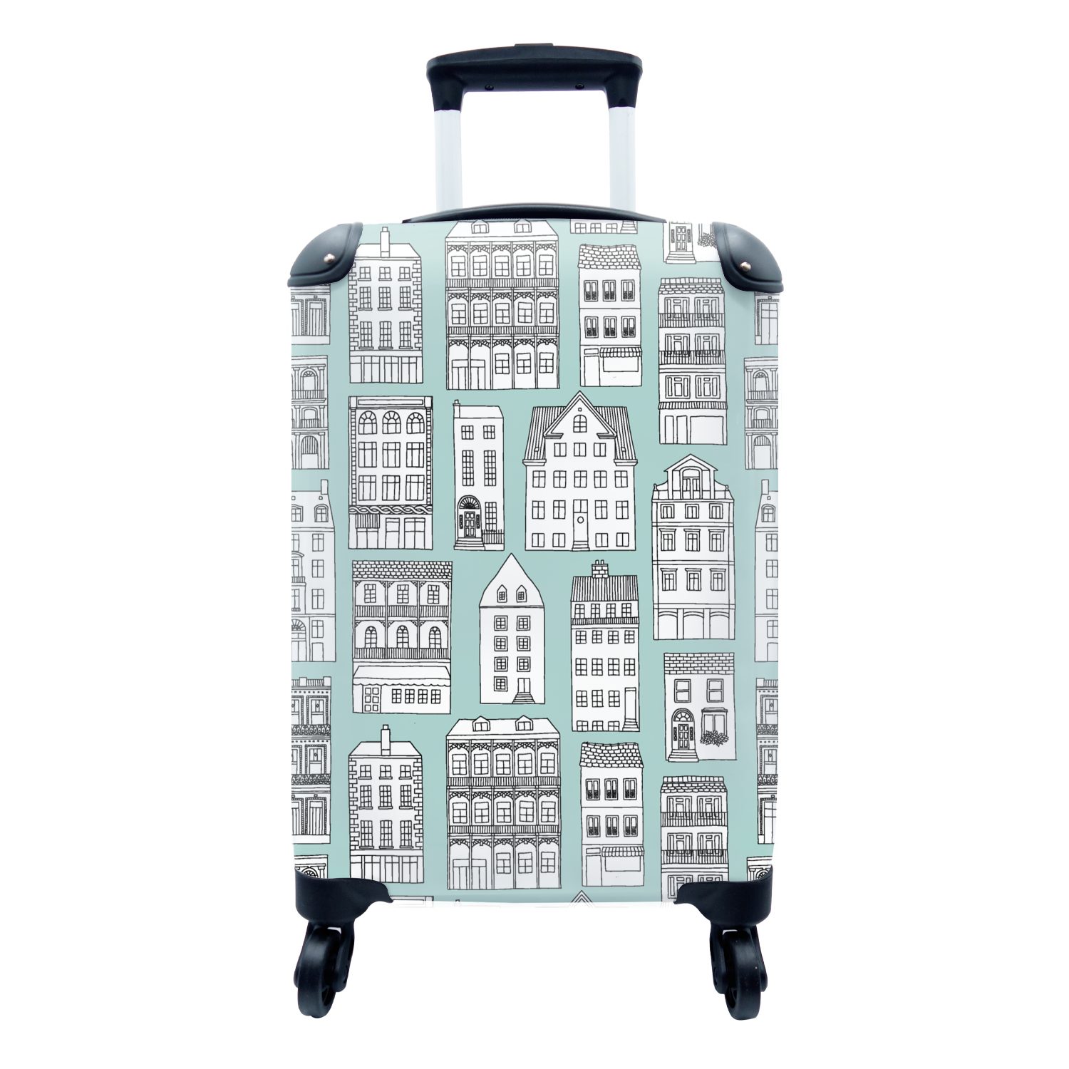 MuchoWow Handgepäckkoffer Muster - Haus - Skyline, 4 Rollen, Reisetasche mit rollen, Handgepäck für Ferien, Trolley, Reisekoffer | Handgepäck-Koffer