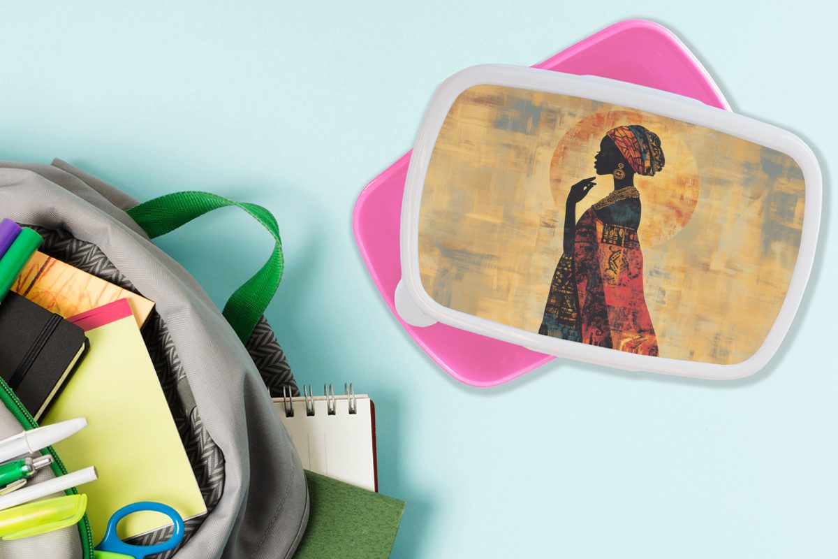 MuchoWow Lunchbox Frau - Scherenschnitt - Muster - Verschnörkelt, Kunststoff, (2-tlg), Brotdosen, Lunch Box, Brotbox für Kinder und Erwachsene