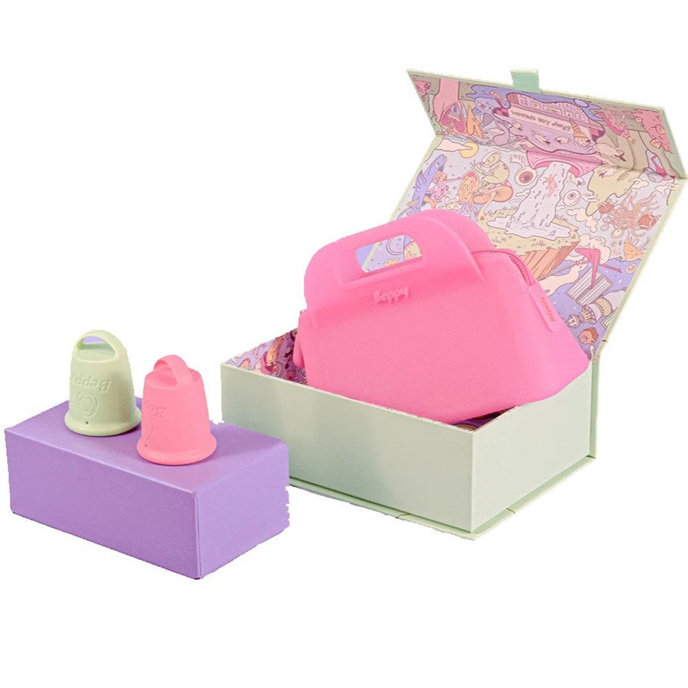 Beppy Menstruationstasse COSMIC, 2-St., Box mit zwei Menstruationstassen und Aufbewahrungstasche