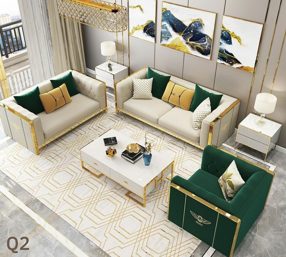 JVmoebel Wohnzimmer-Set Sofagarnitur 3+2+1 Sitzer Set Design Sofas Polster Couchen Leder Relax